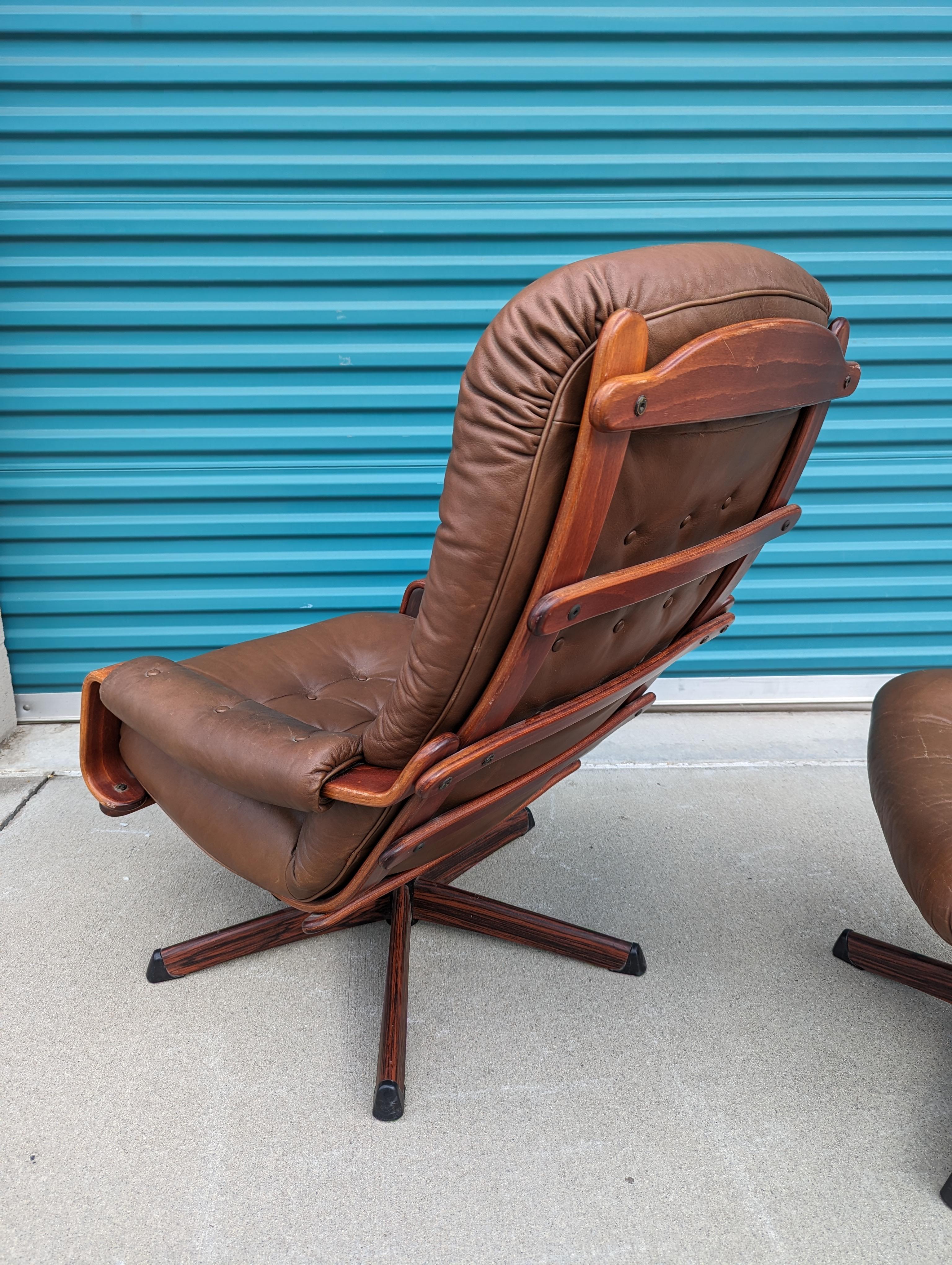 Mid Century Modern Leather Lounge Chairs w/ Ottoman by Göte Möbler, c1970s 2