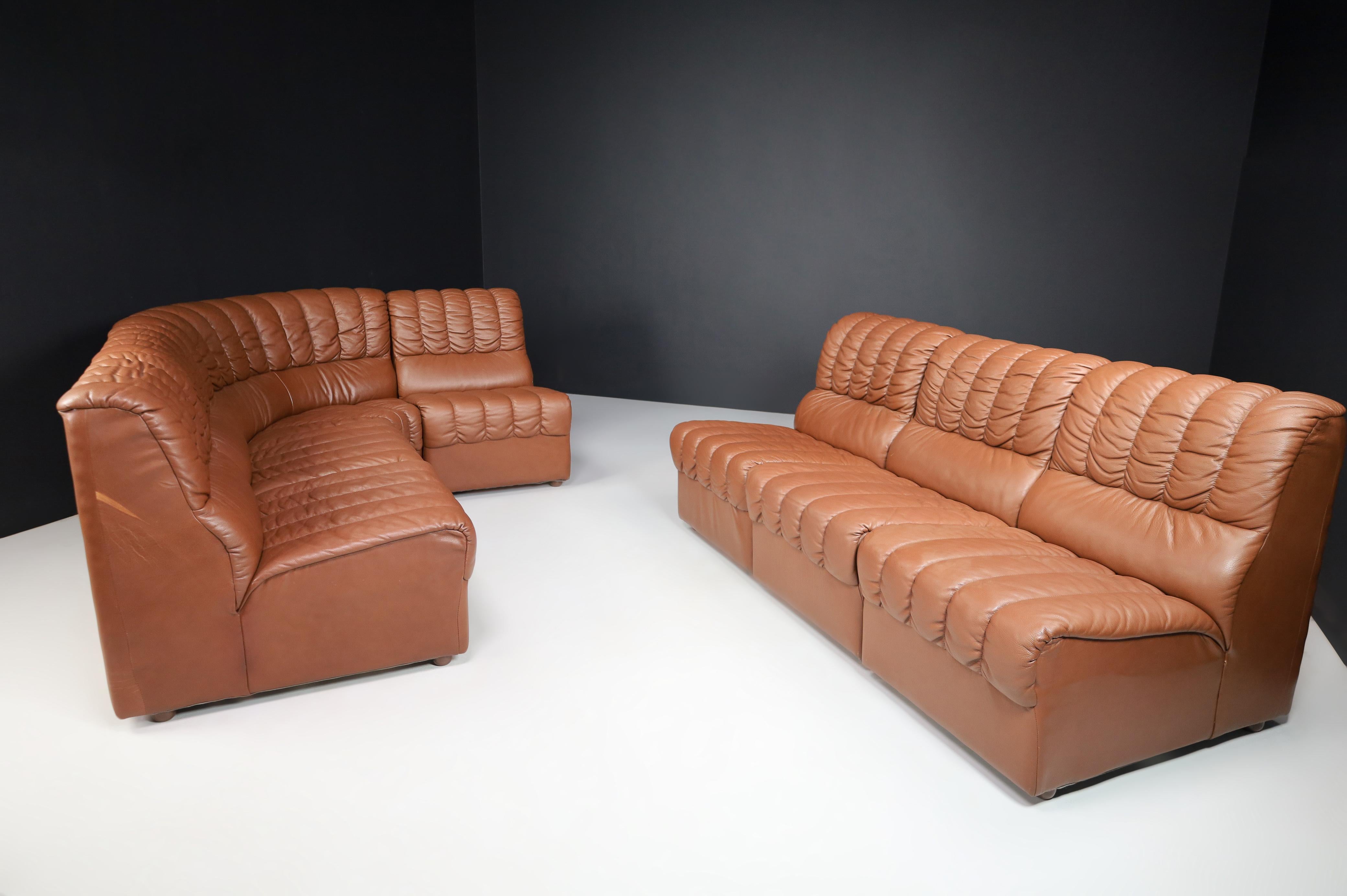 Mid-Century Modern Leather Lounge Sofa/Living Room Set/7, Switzerland, 1970s  For Sale 5