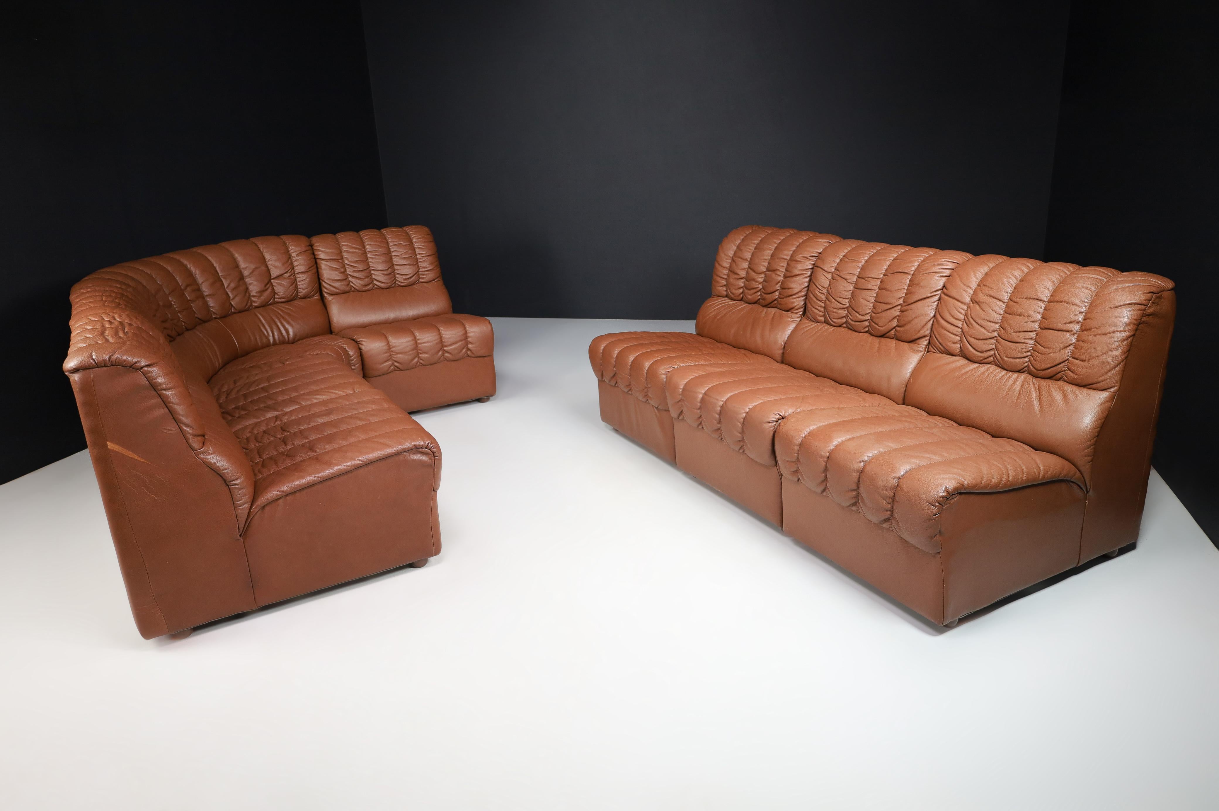 Mid-Century Modern Leather Lounge Sofa/Living Room Set/7, Switzerland, 1970s  For Sale 6