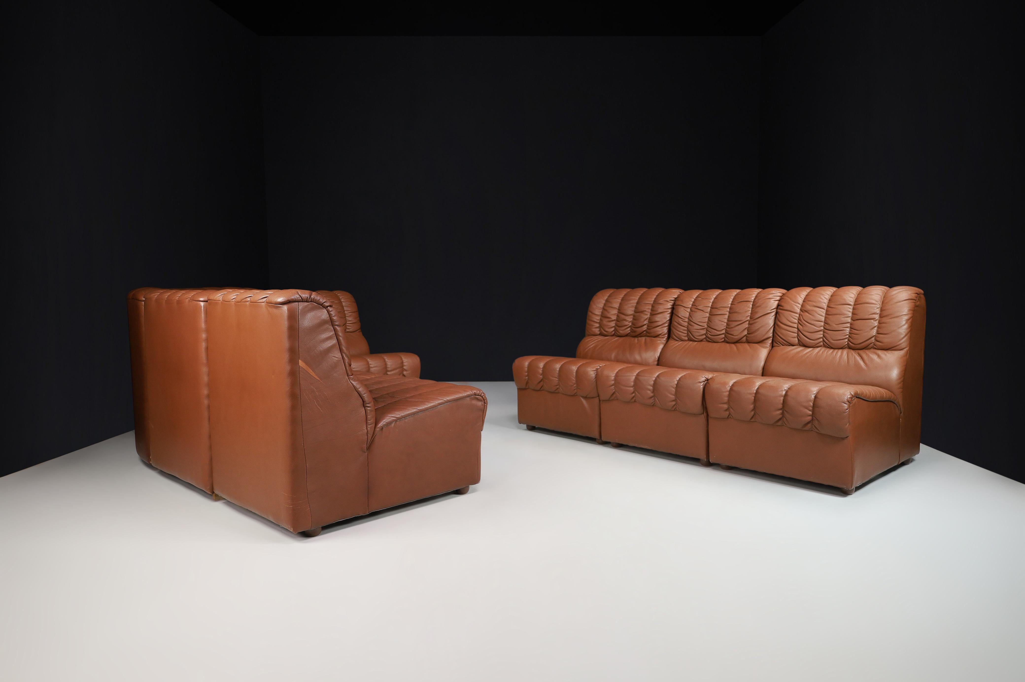 Swiss Mid-Century Modern Leather Lounge Sofa/Living Room Set/7, Switzerland, 1970s  For Sale