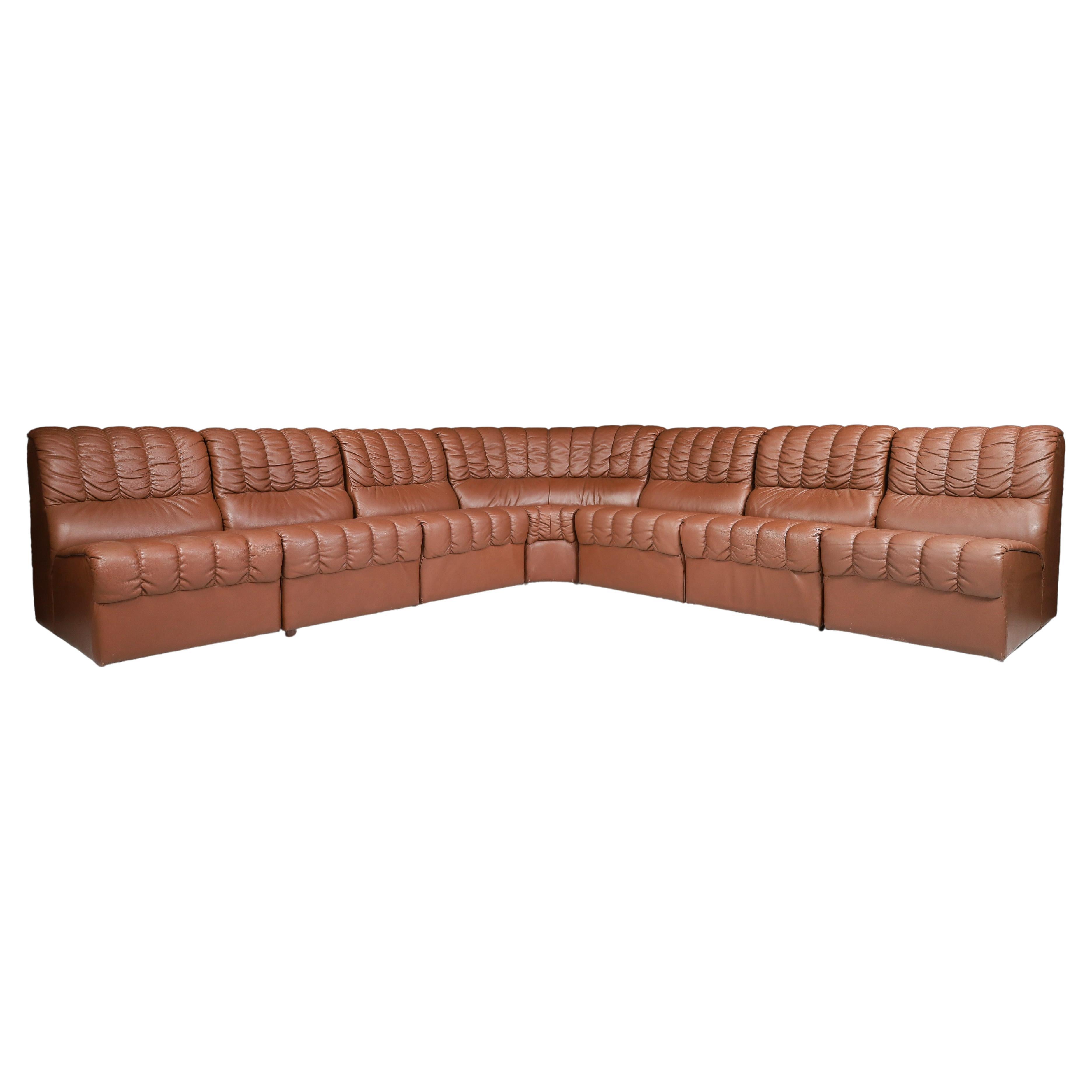 Mid-Century Modern Leather Lounge Sofa/Living Room Set/7, Switzerland, 1970s  For Sale