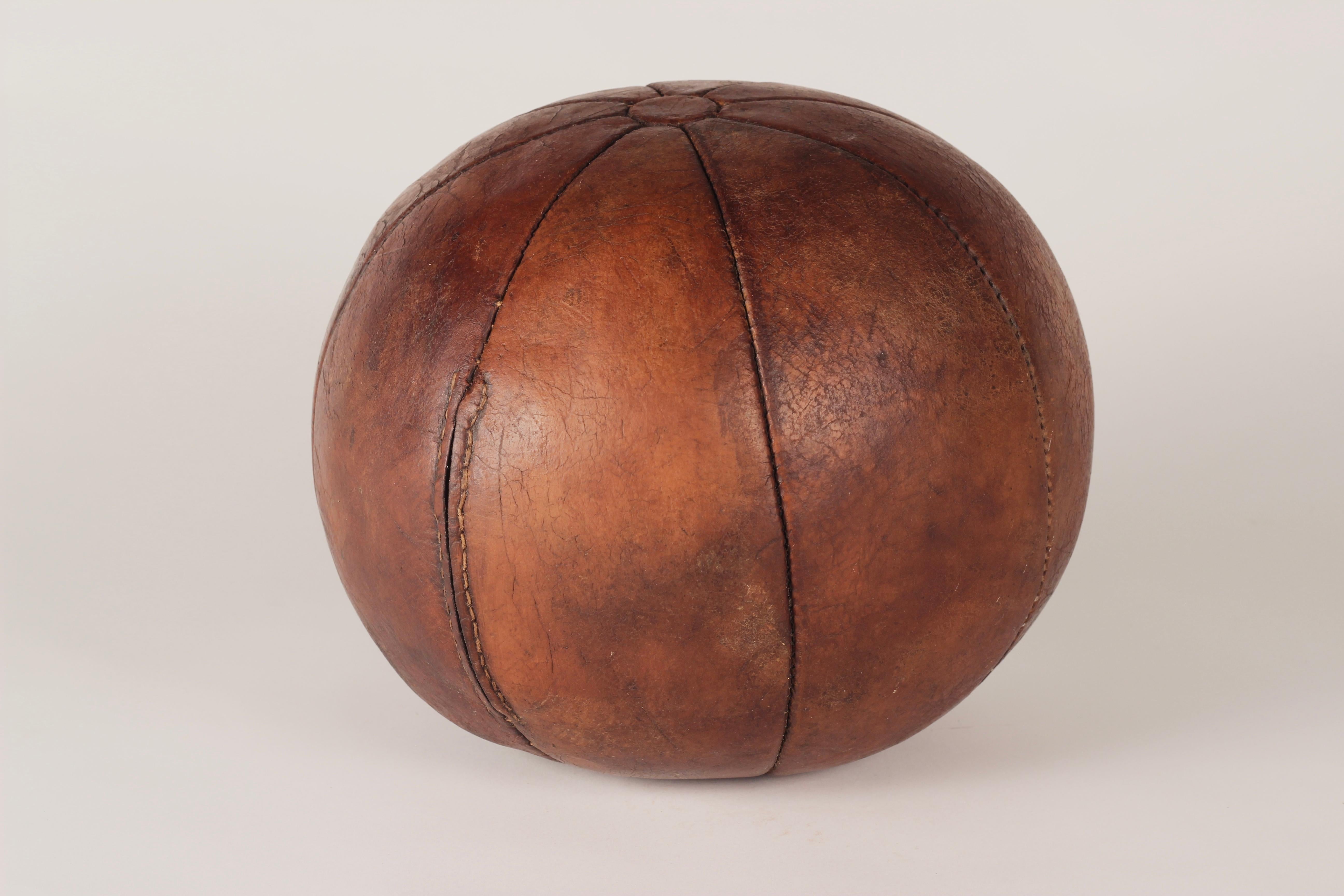 British Mid-Century Modern Leather Medicine Ball For Sale