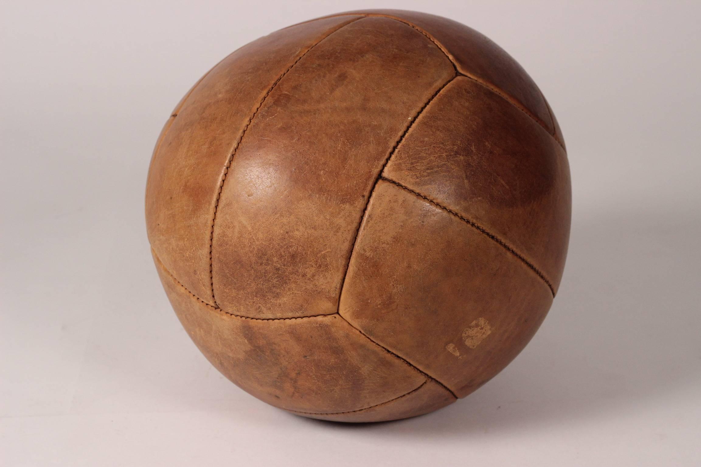 Mid-Century Modern Leather Medicine Ball 1