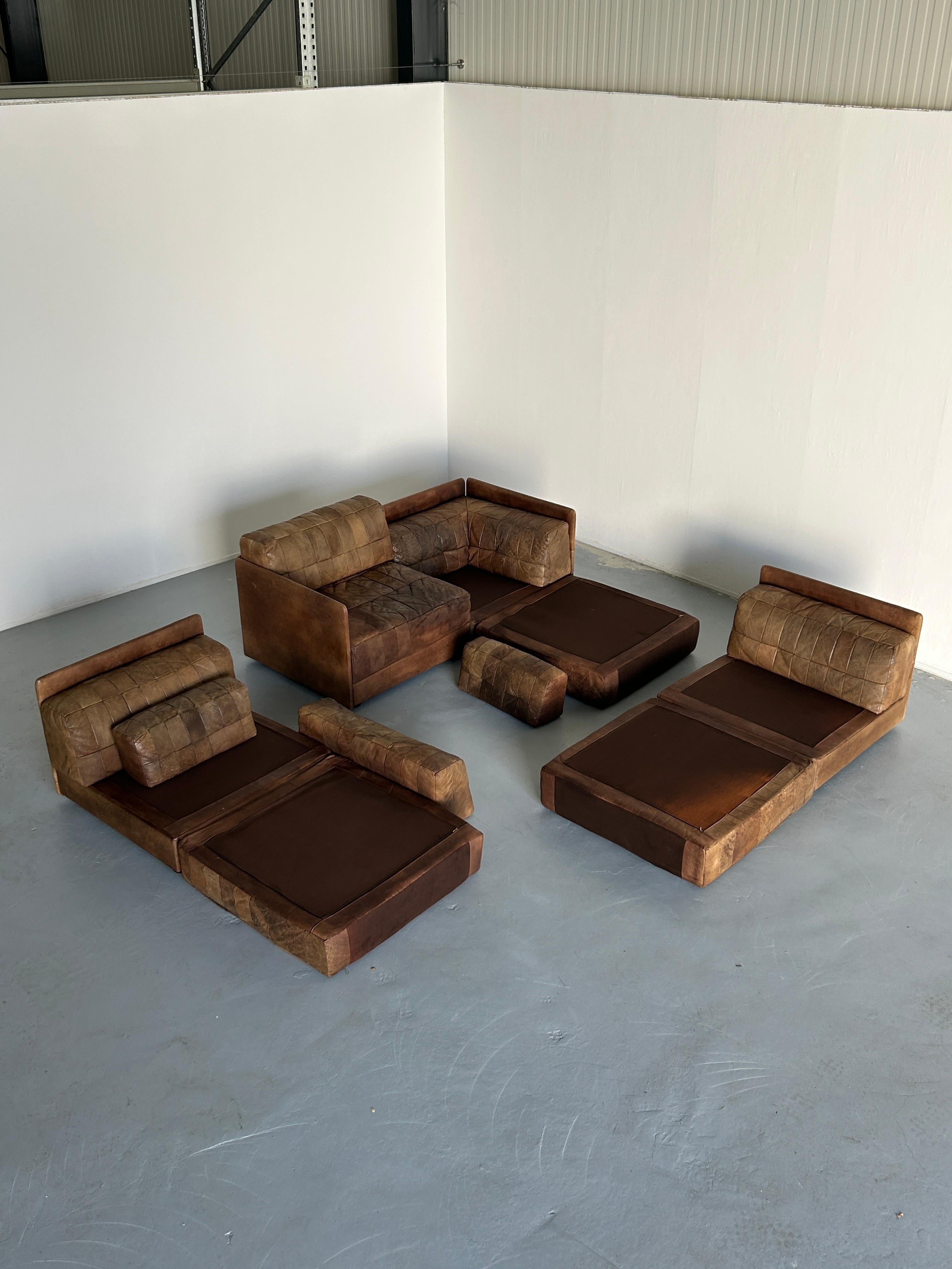 Mid-Century-Modern Leather Modular Sofa in the style of De Sede Patchwork, 1970s 3