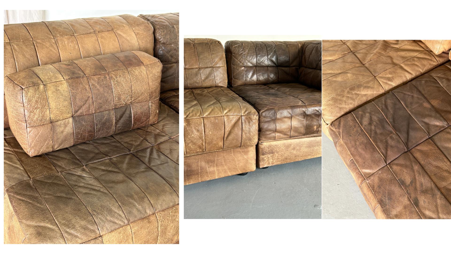 Mid-Century-Modern Leather Modular Sofa in the style of De Sede Patchwork, 1970s 4