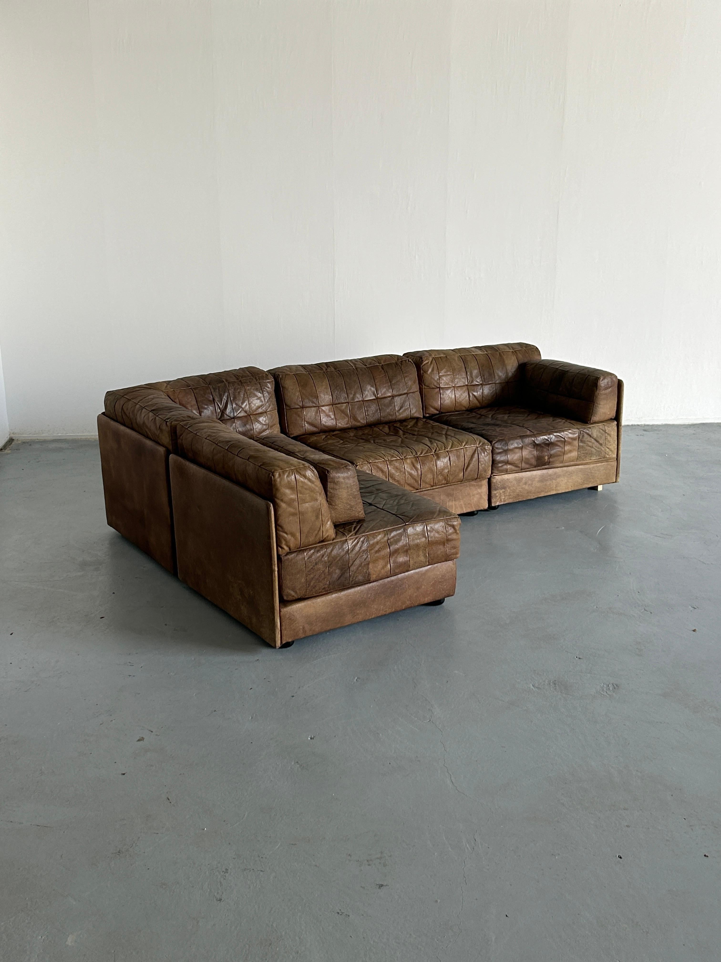 Mid-Century Modern Mid-Century-Modern Leather Modular Sofa in the style of De Sede Patchwork, 1970s