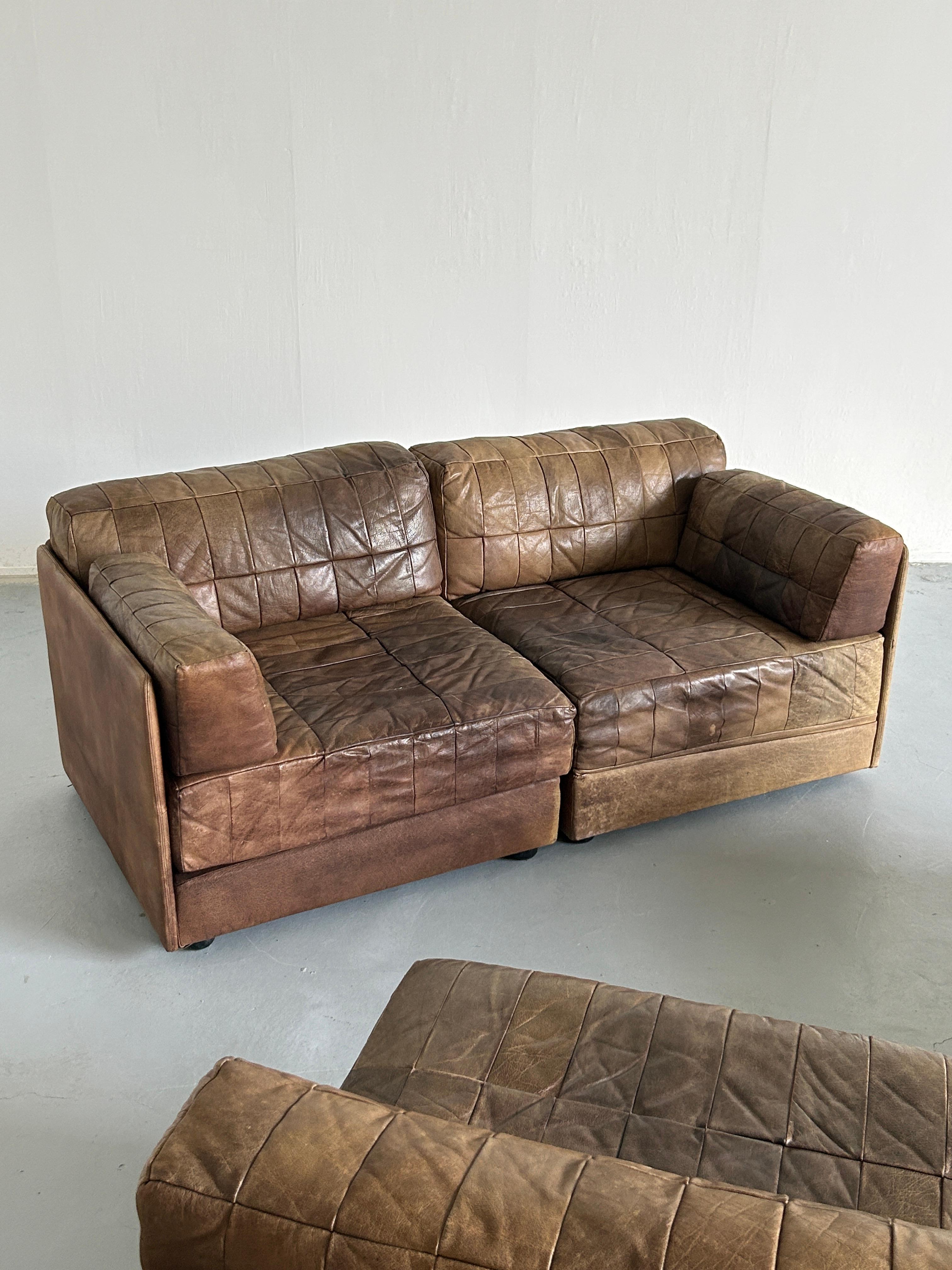 Mid-Century-Modern Leather Modular Sofa in the style of De Sede Patchwork, 1970s In Good Condition In Zagreb, HR