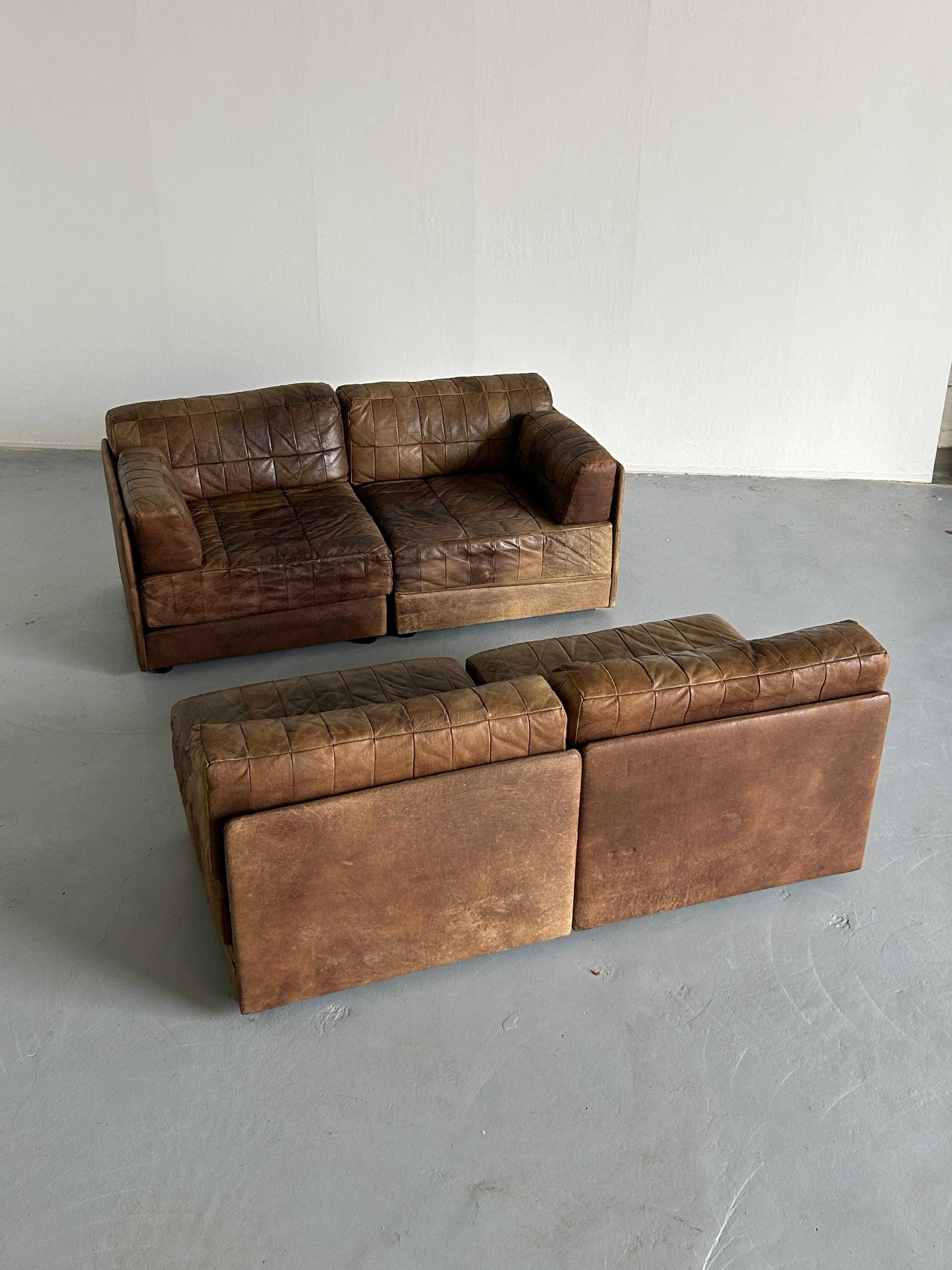 Late 20th Century Mid-Century-Modern Leather Modular Sofa in the style of De Sede Patchwork, 1970s