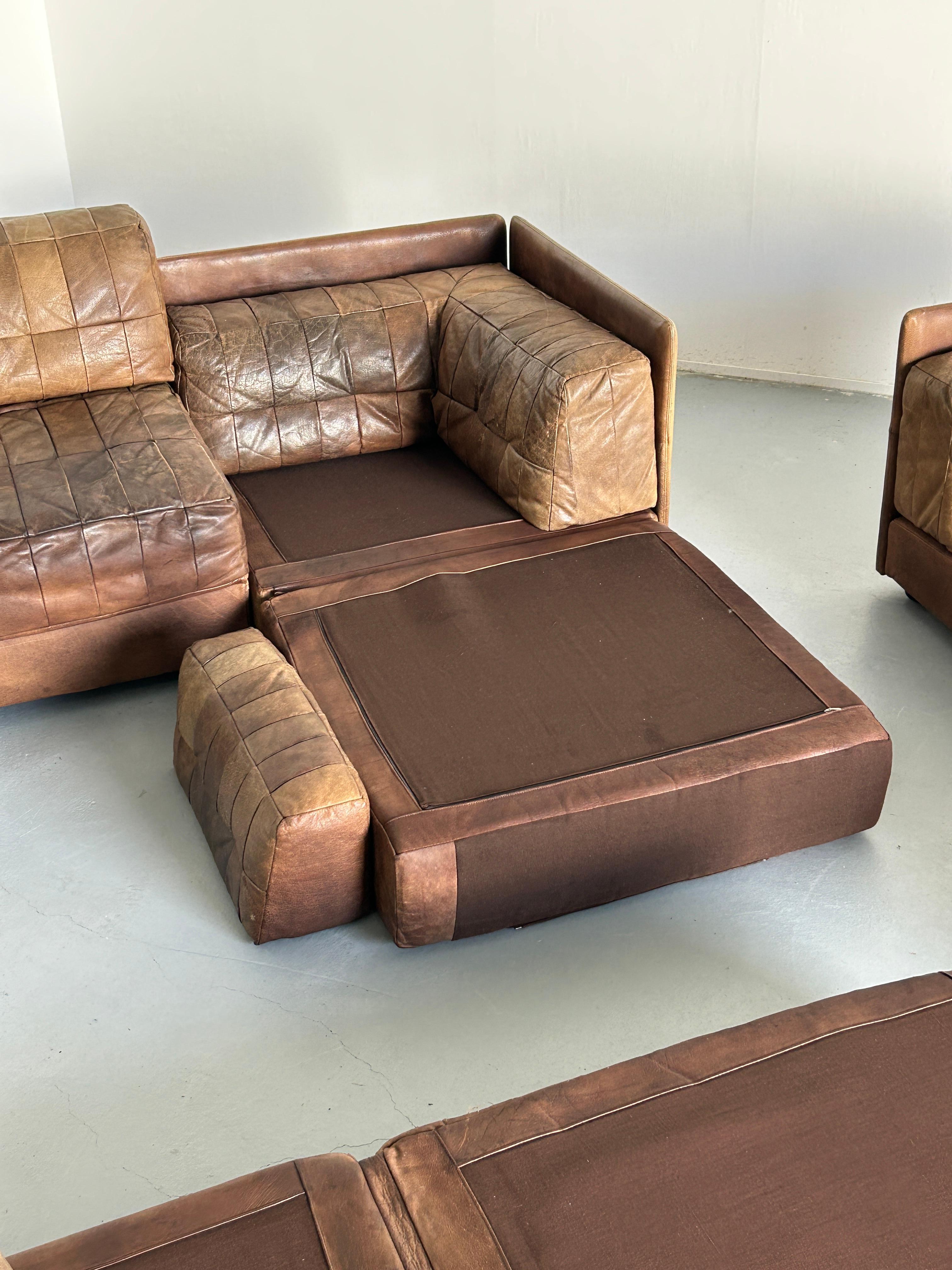 Mid-Century-Modern Leather Modular Sofa in the style of De Sede Patchwork, 1970s 2