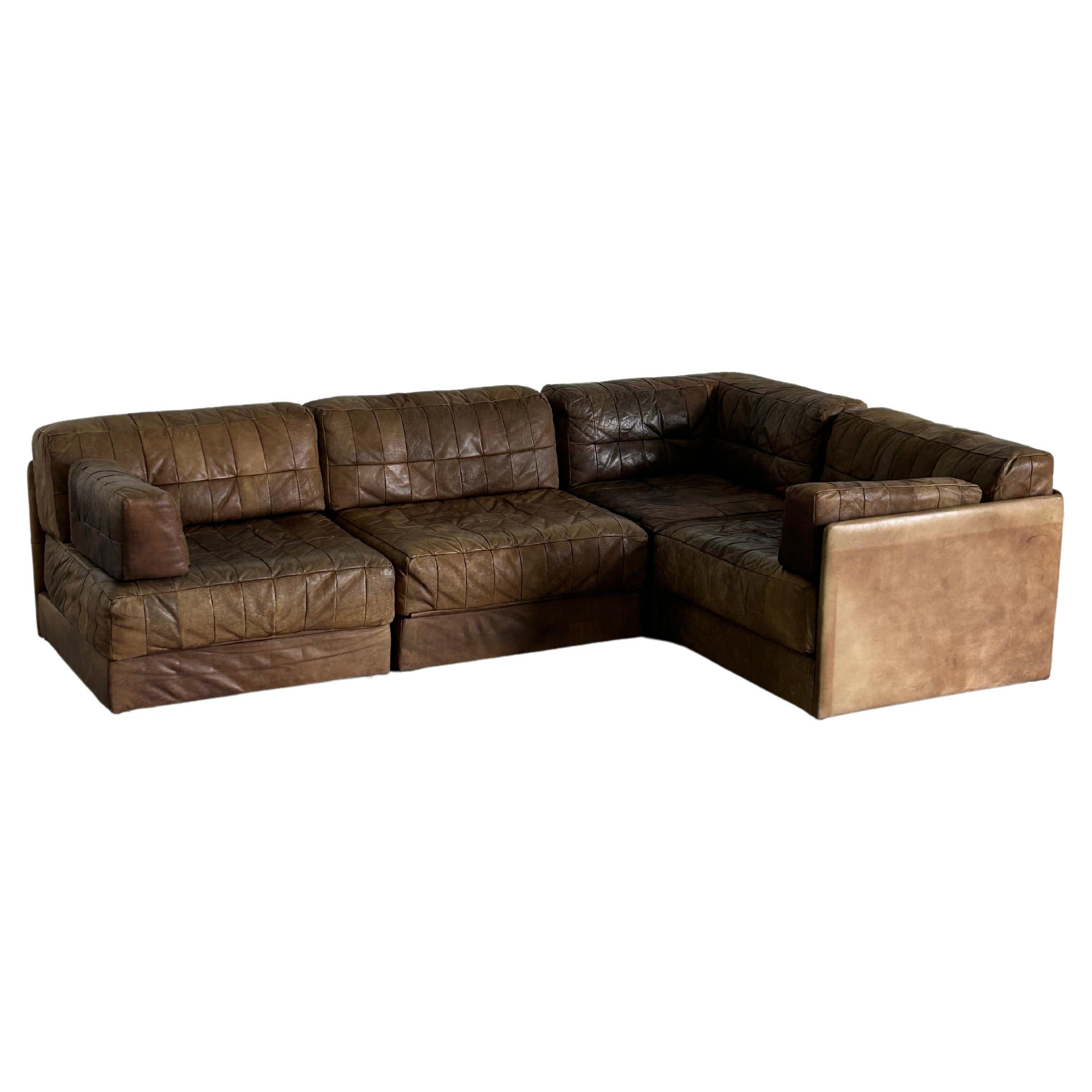 Mid-Century-Modern Leather Modular Sofa in the style of De Sede Patchwork, 1970s