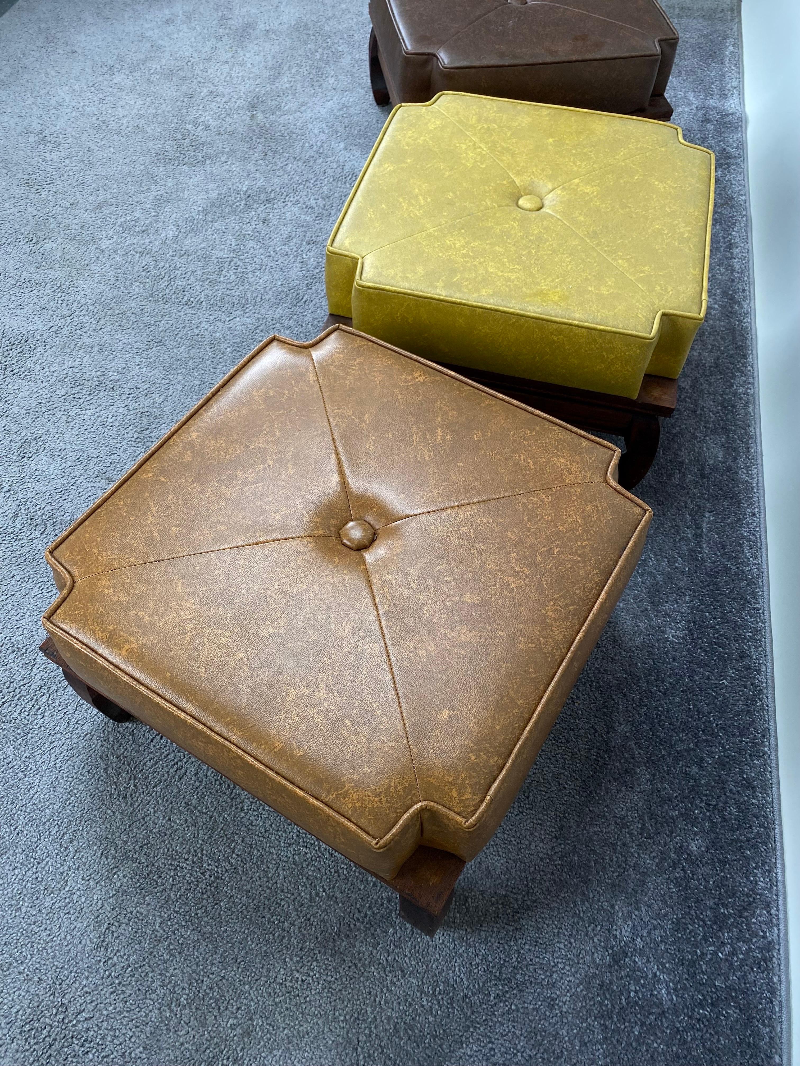 Tabourets ottomans empilables en cuir modernes du milieu du siècle dernier, 3 pièces en vente 4