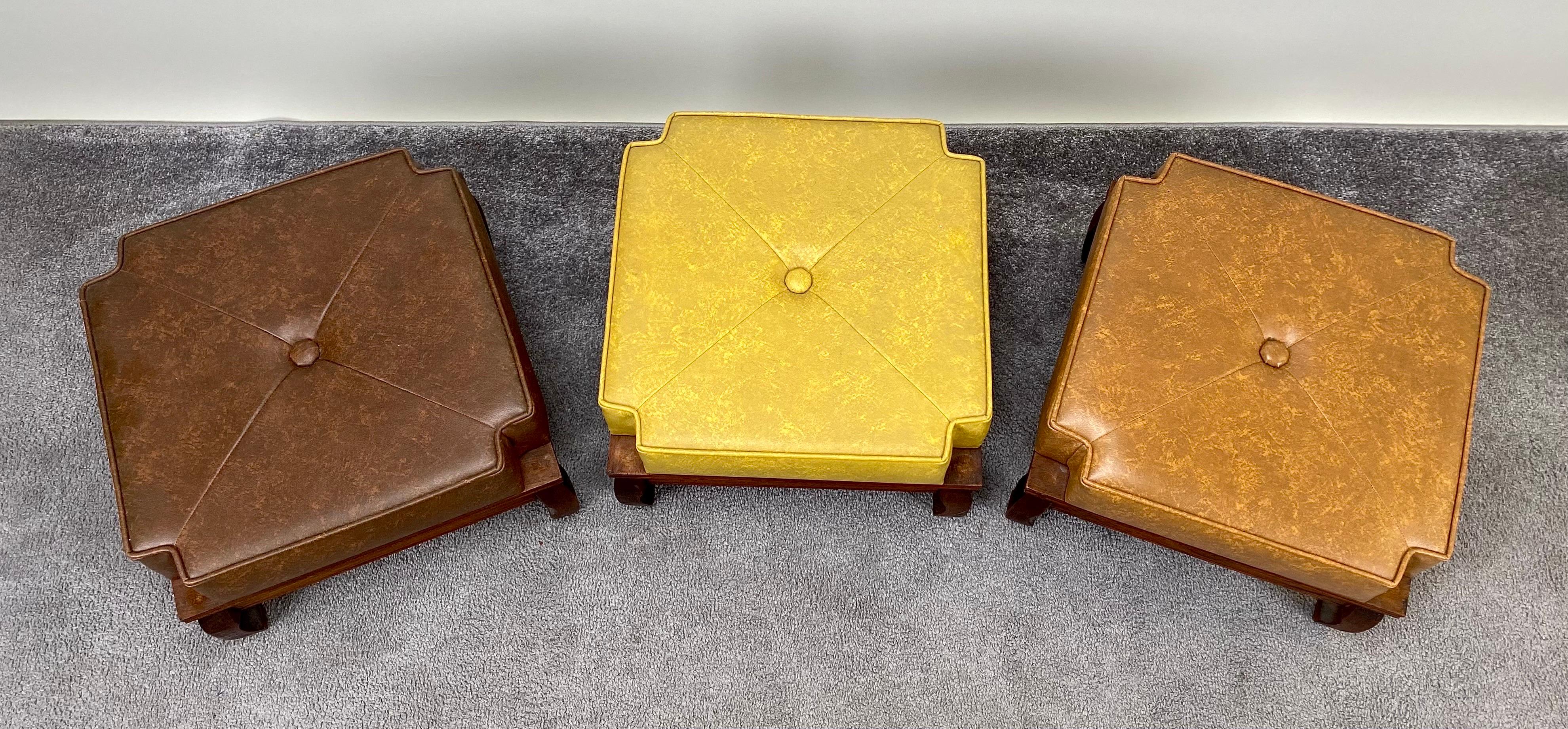 Mid-Century Modern Leather Nesting Stackable Ottoman Stools, 3 Pcs  For Sale 2