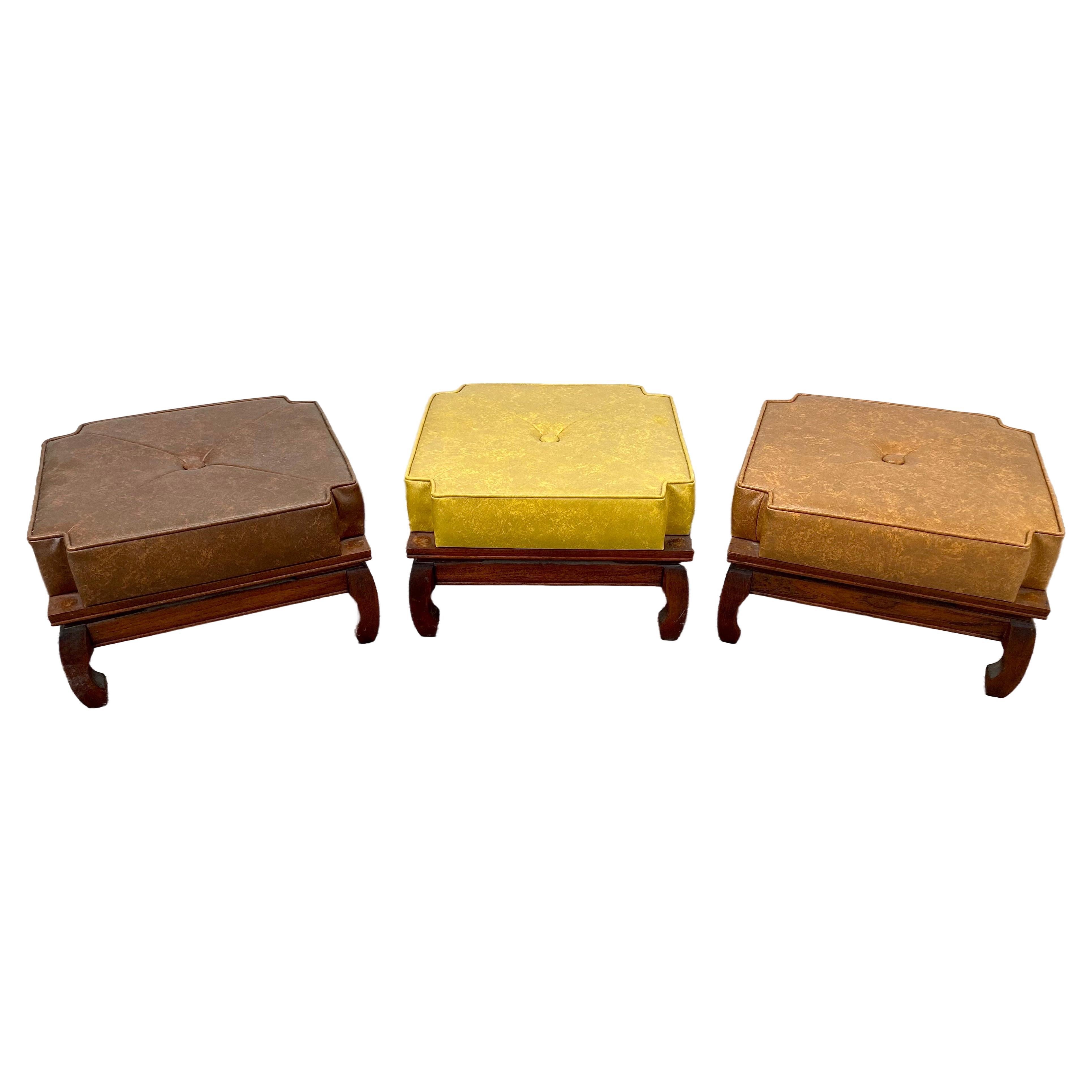 Mid-Century Modern Leather Nesting Stackable Ottoman Stools, 3 Pcs 