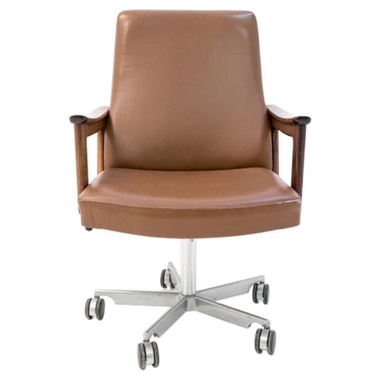 MidCentury Modern Leather Office Chair, Danish Design, circa 1970s at