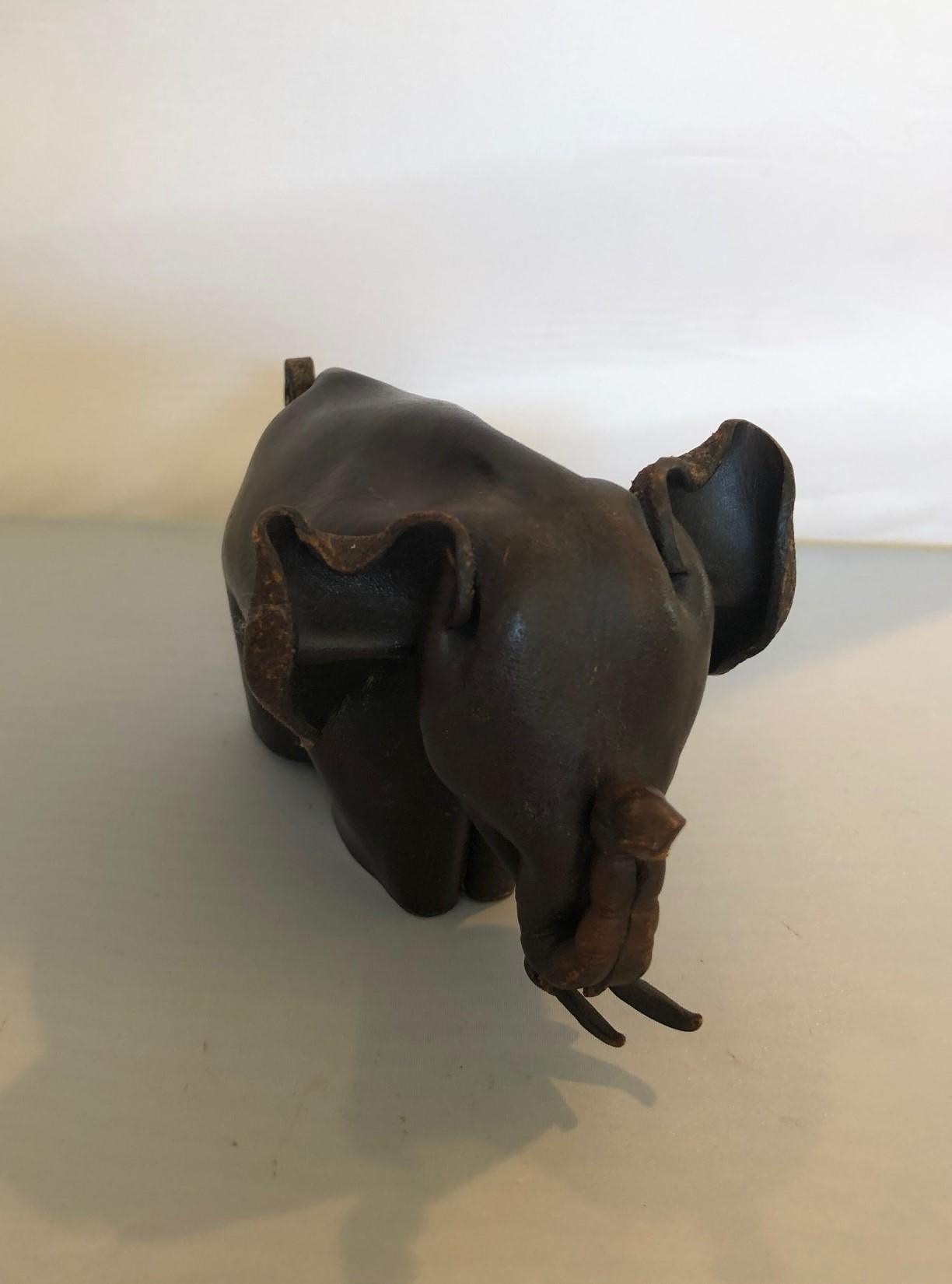 English Mid-Century Modern Leather Origami Elephant Sculpture