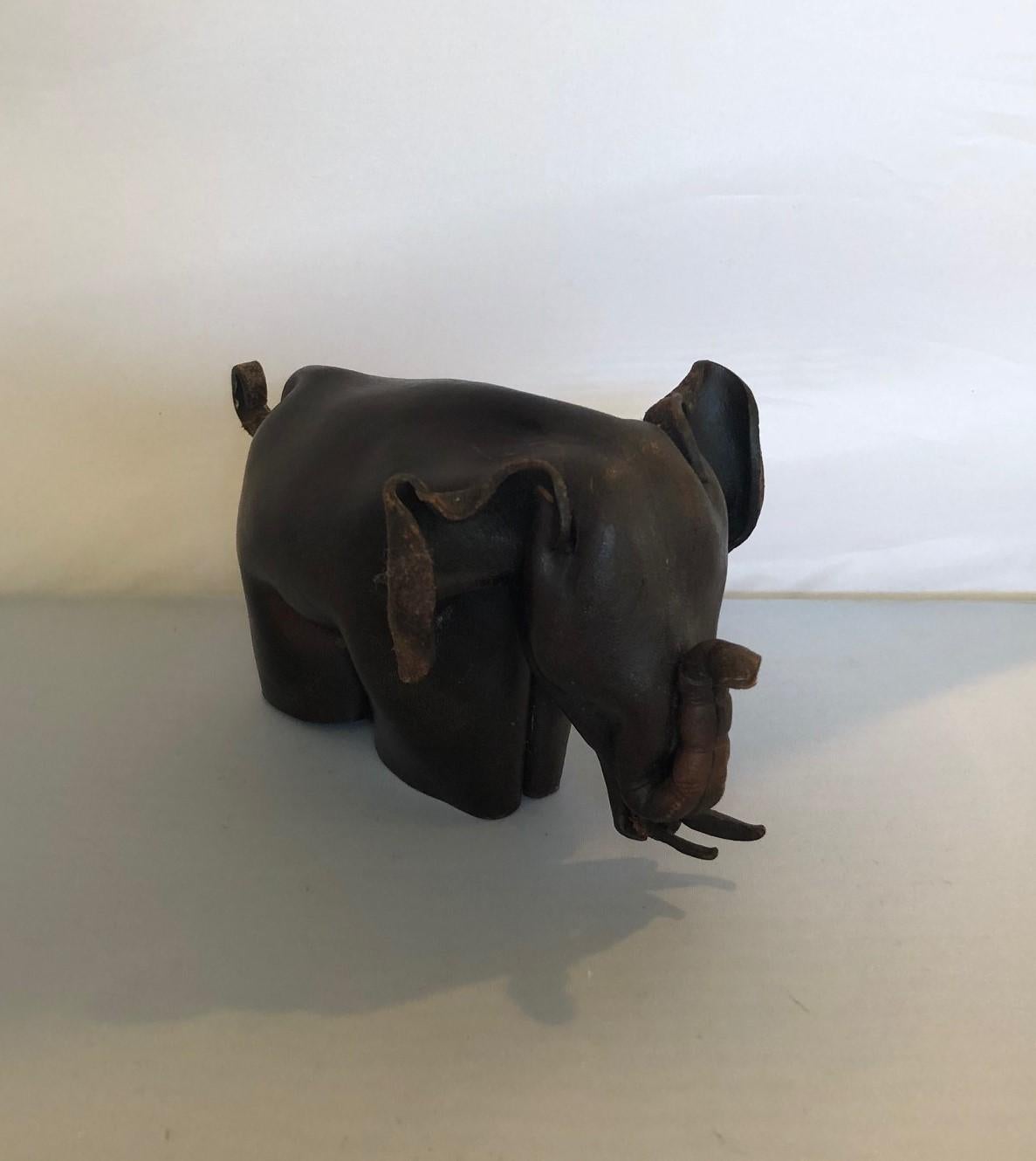 Mid-Century Modern Leather Origami Elephant Sculpture In Good Condition In San Diego, CA