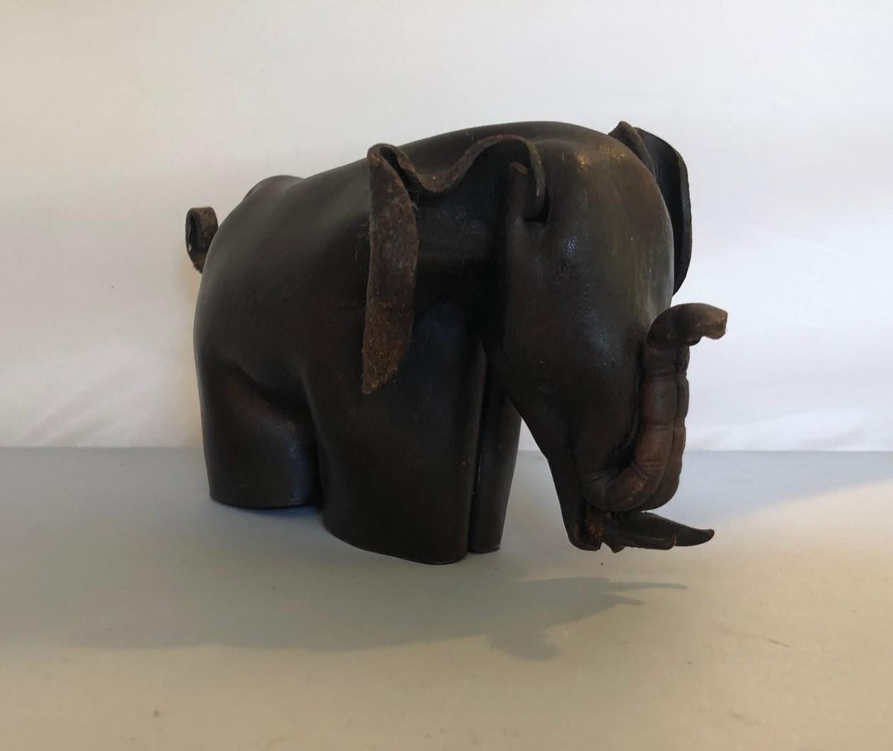 20th Century Mid-Century Modern Leather Origami Elephant Sculpture