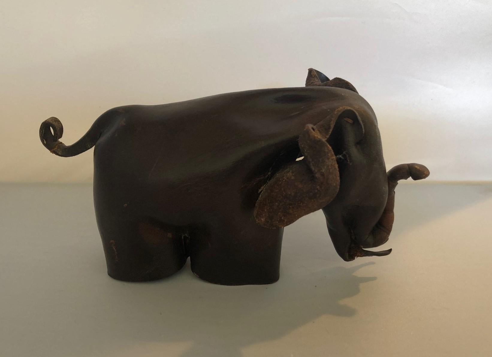 Mid-Century Modern Leather Origami Elephant Sculpture 1