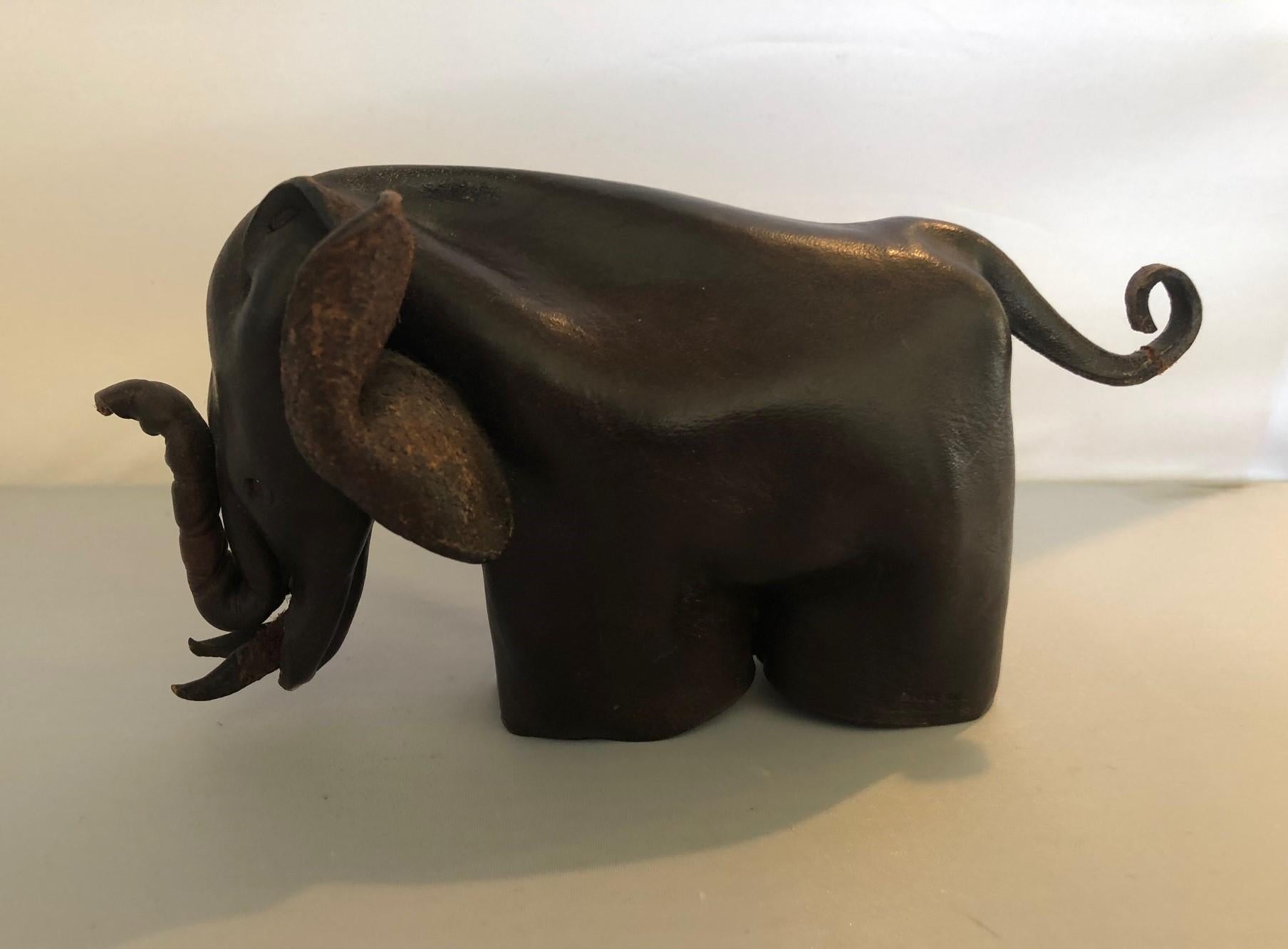 Mid-Century Modern Leather Origami Elephant Sculpture 3