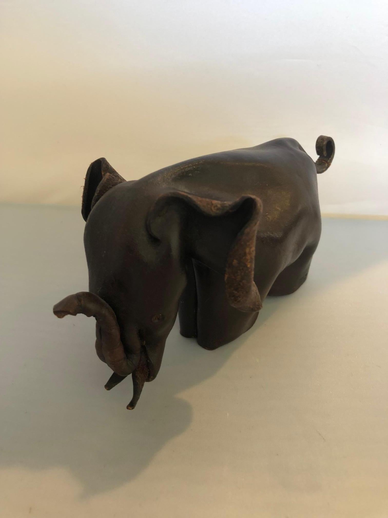 Mid-Century Modern Leather Origami Elephant Sculpture 4