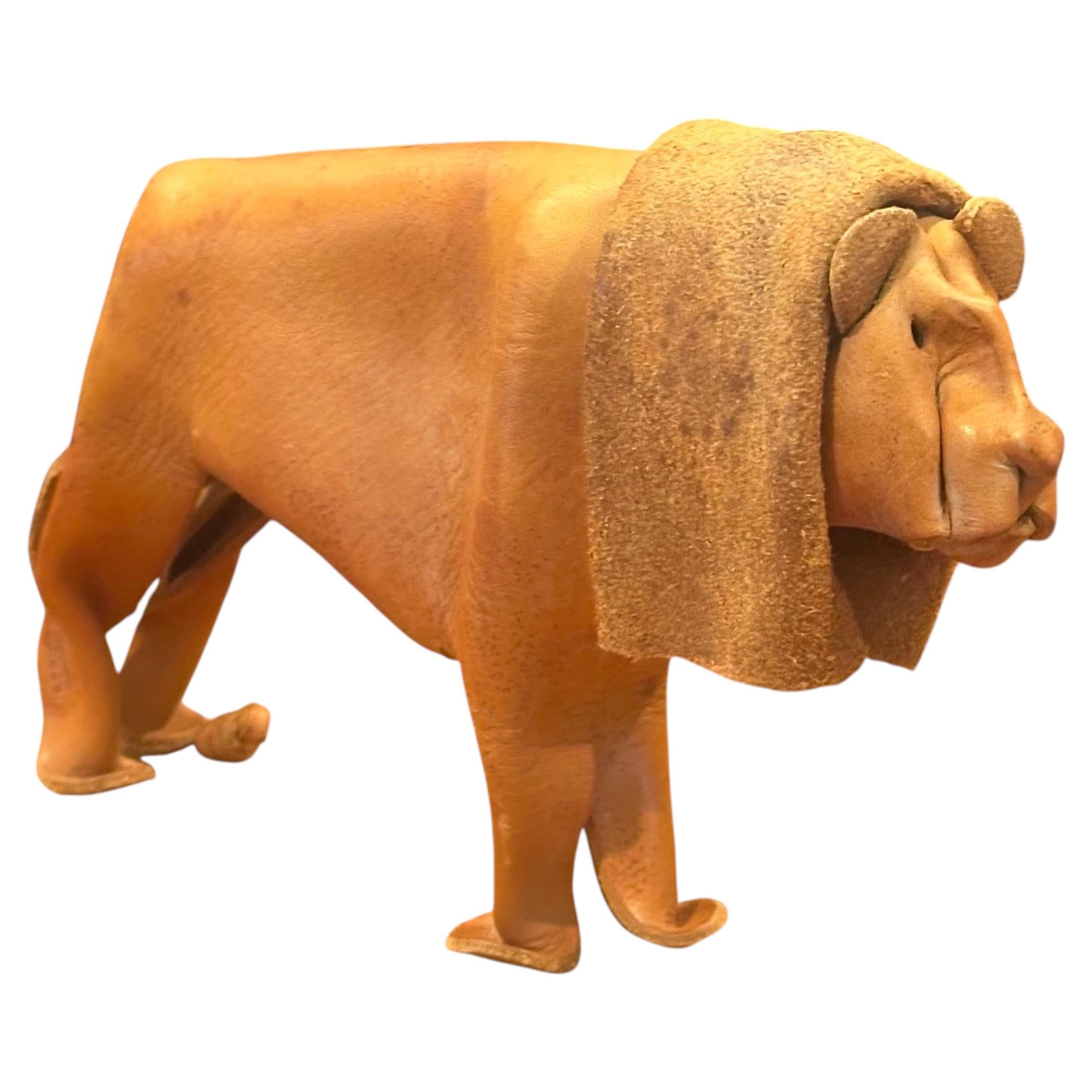 Mid-Century Modern Leather Origami Lion Sculpture by Deru