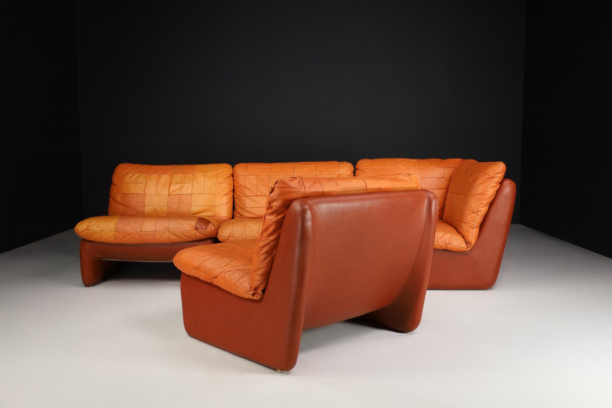 Late 20th Century Mid-Century Modern Leather Patchwork Lounge Sofa/Living Room Set/4 1970s