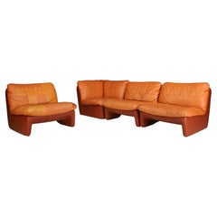 Mid-Century Modern Leather Patchwork Lounge Sofa/Living Room Set/4 1970s