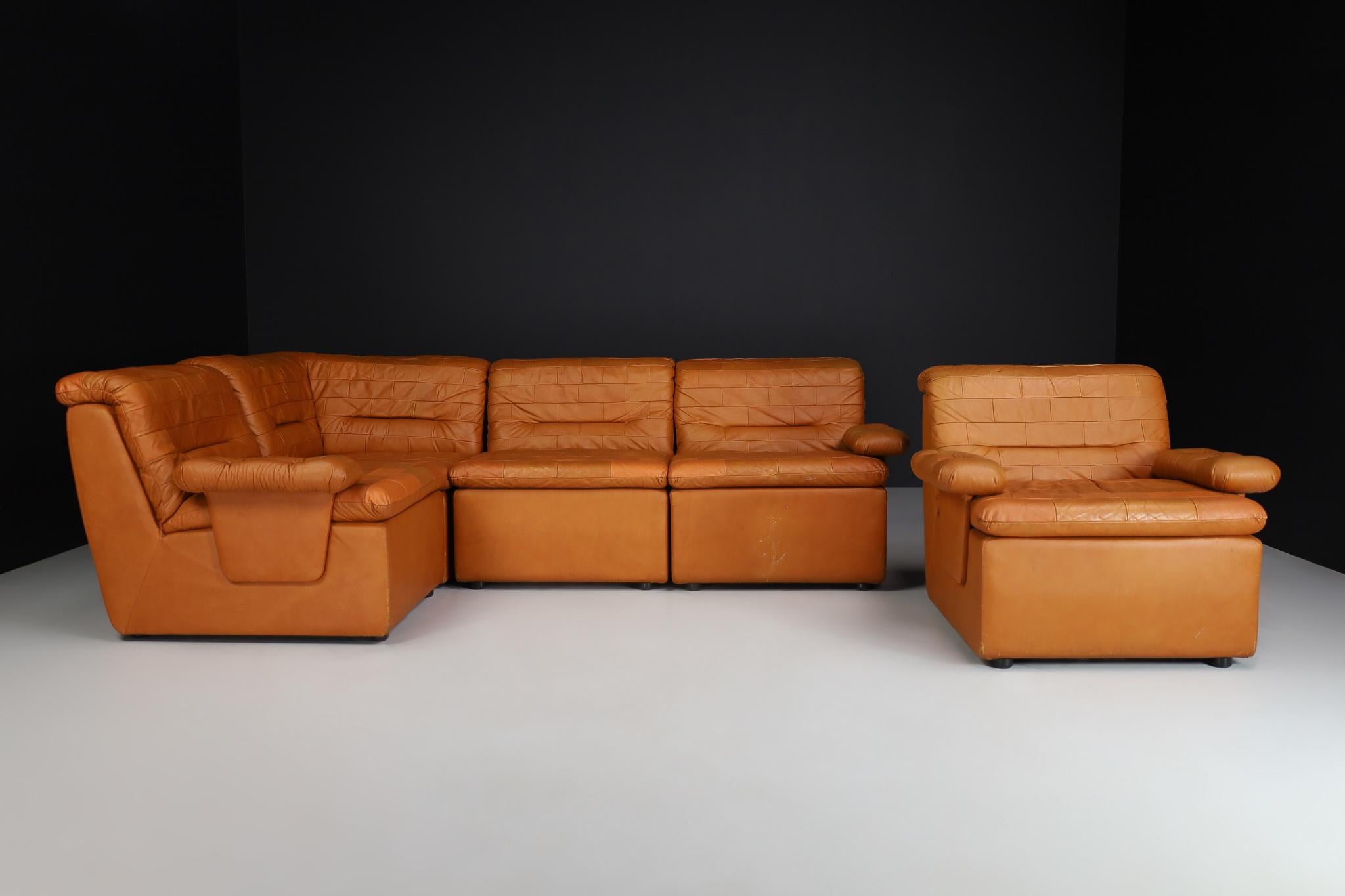 Mid-20th Century Mid-Century Modern Leather Patchwork Lounge Sofa/Living Room Set/5 1960s For Sale