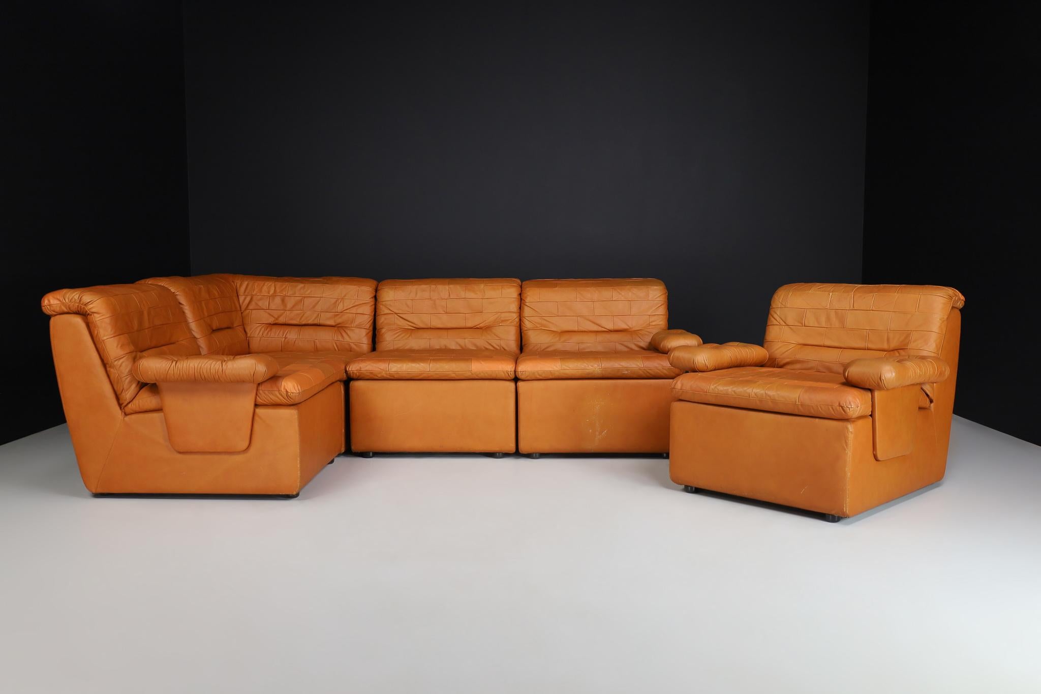 Mid-Century Modern Leather Patchwork Lounge Sofa/Living Room Set/5 1960s For Sale 4