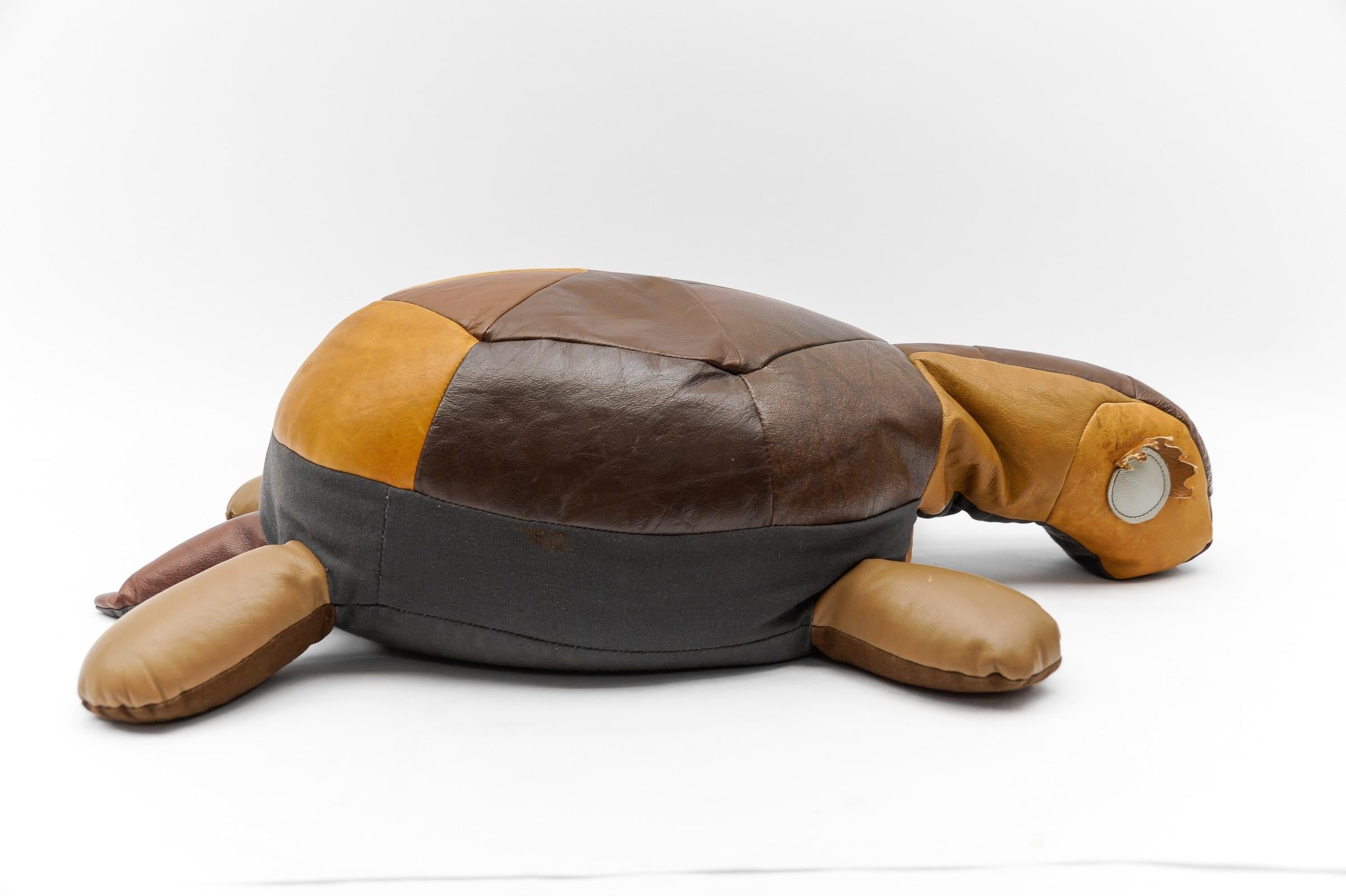 Swiss Mid-Century Modern Leather Patchwork Turtle Pouf, Switzerland 1960s For Sale
