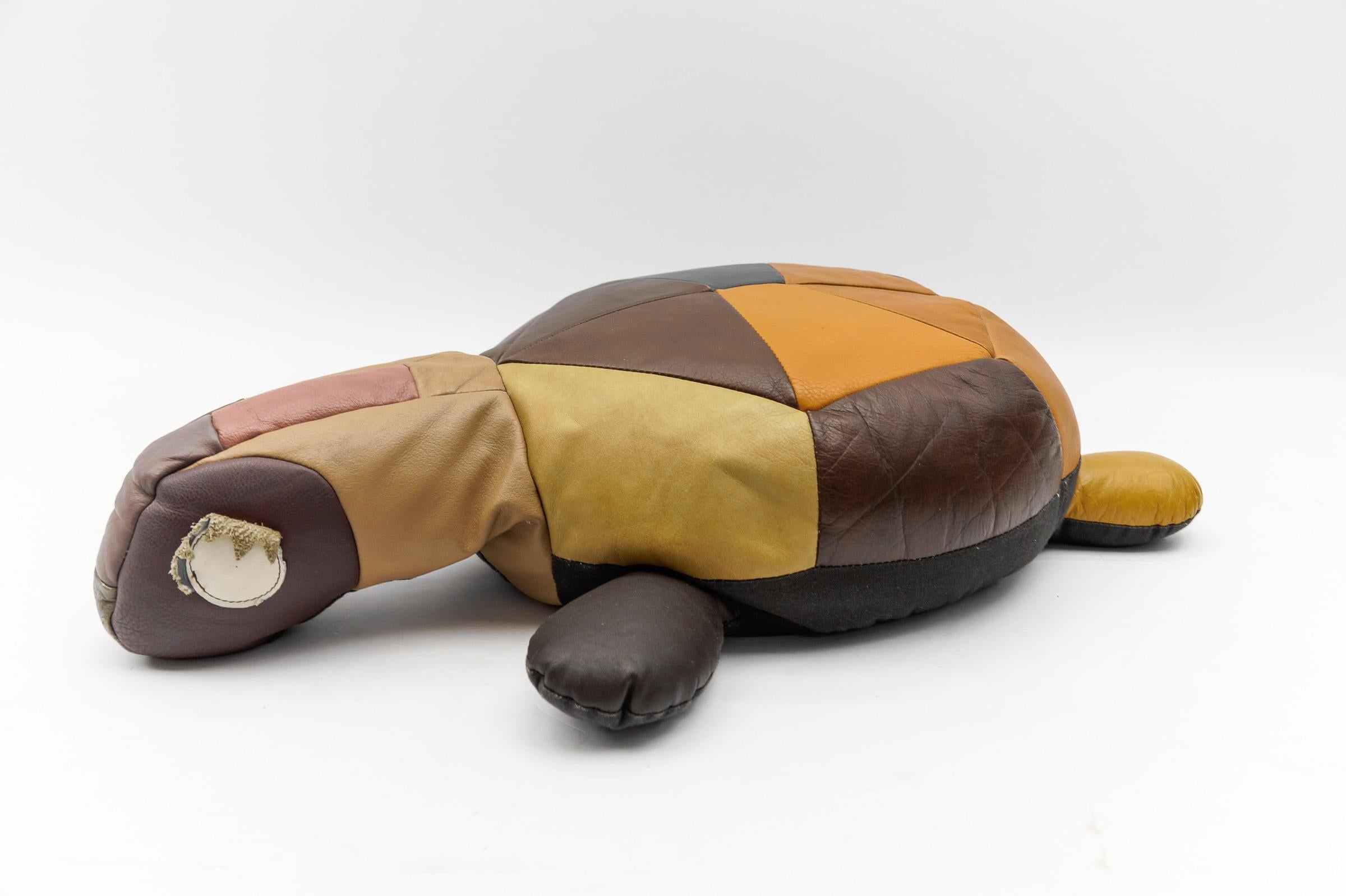 Swiss Mid-Century Modern Leather Patchwork Turtle Pouf, Switzerland 1960s For Sale