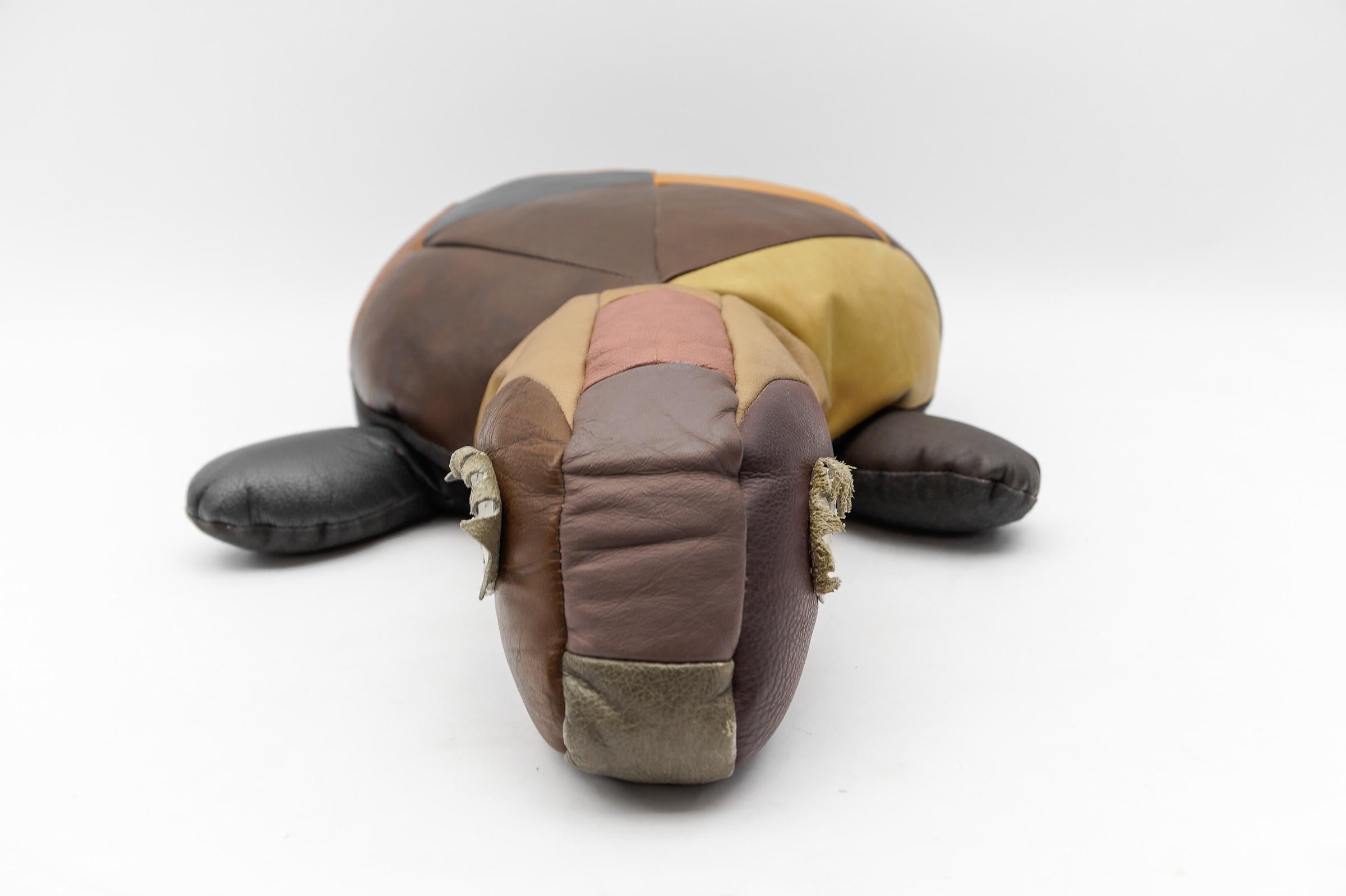Mid-20th Century Mid-Century Modern Leather Patchwork Turtle Pouf, Switzerland 1960s For Sale