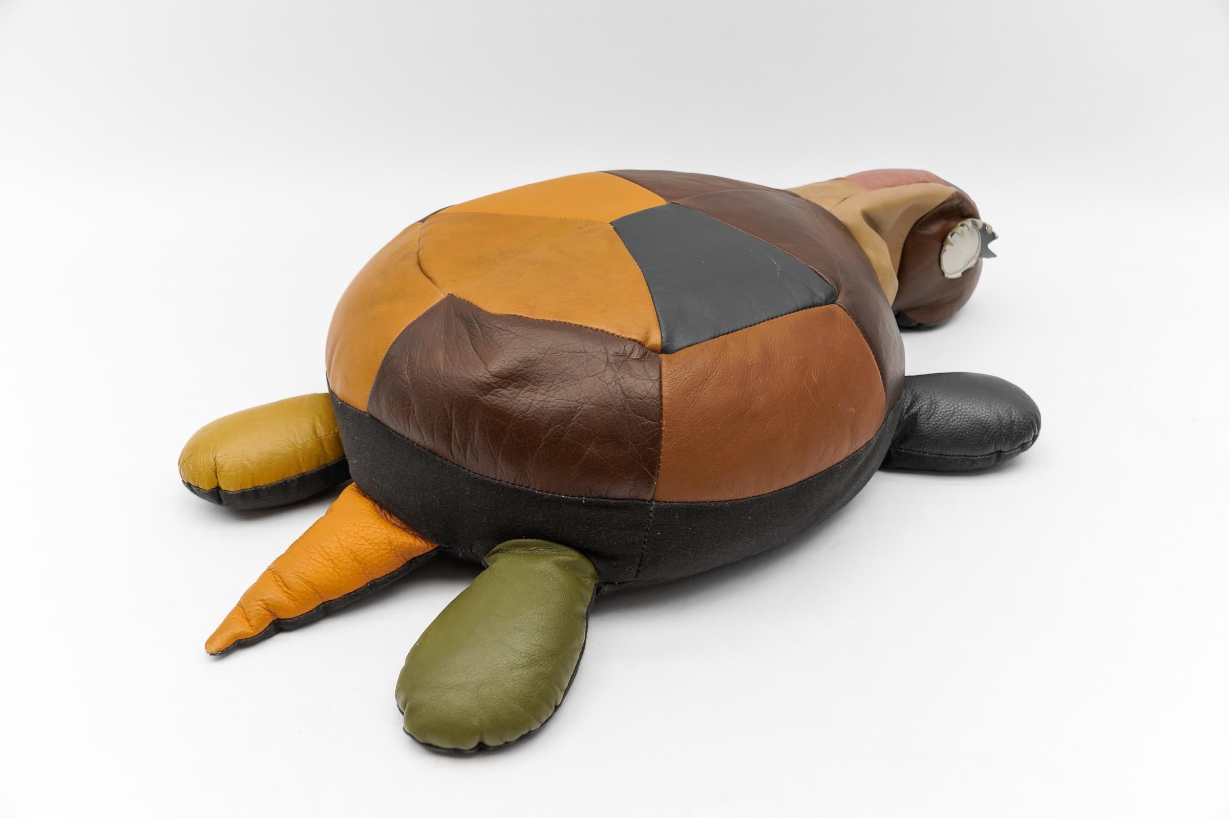 Mid-Century Modern Leather Patchwork Turtle Pouf, Switzerland 1960s For Sale 1