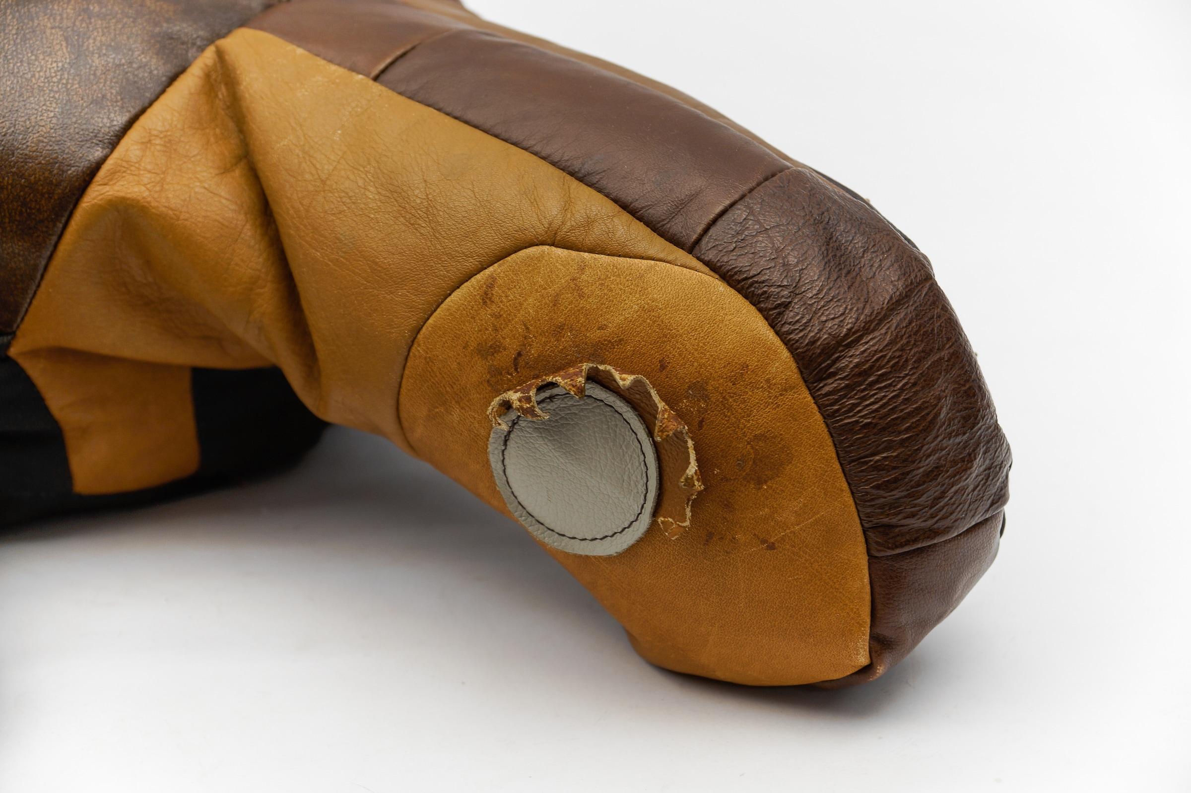 Mid-Century Modern Leather Patchwork Turtle Pouf, Switzerland 1960s For Sale 2