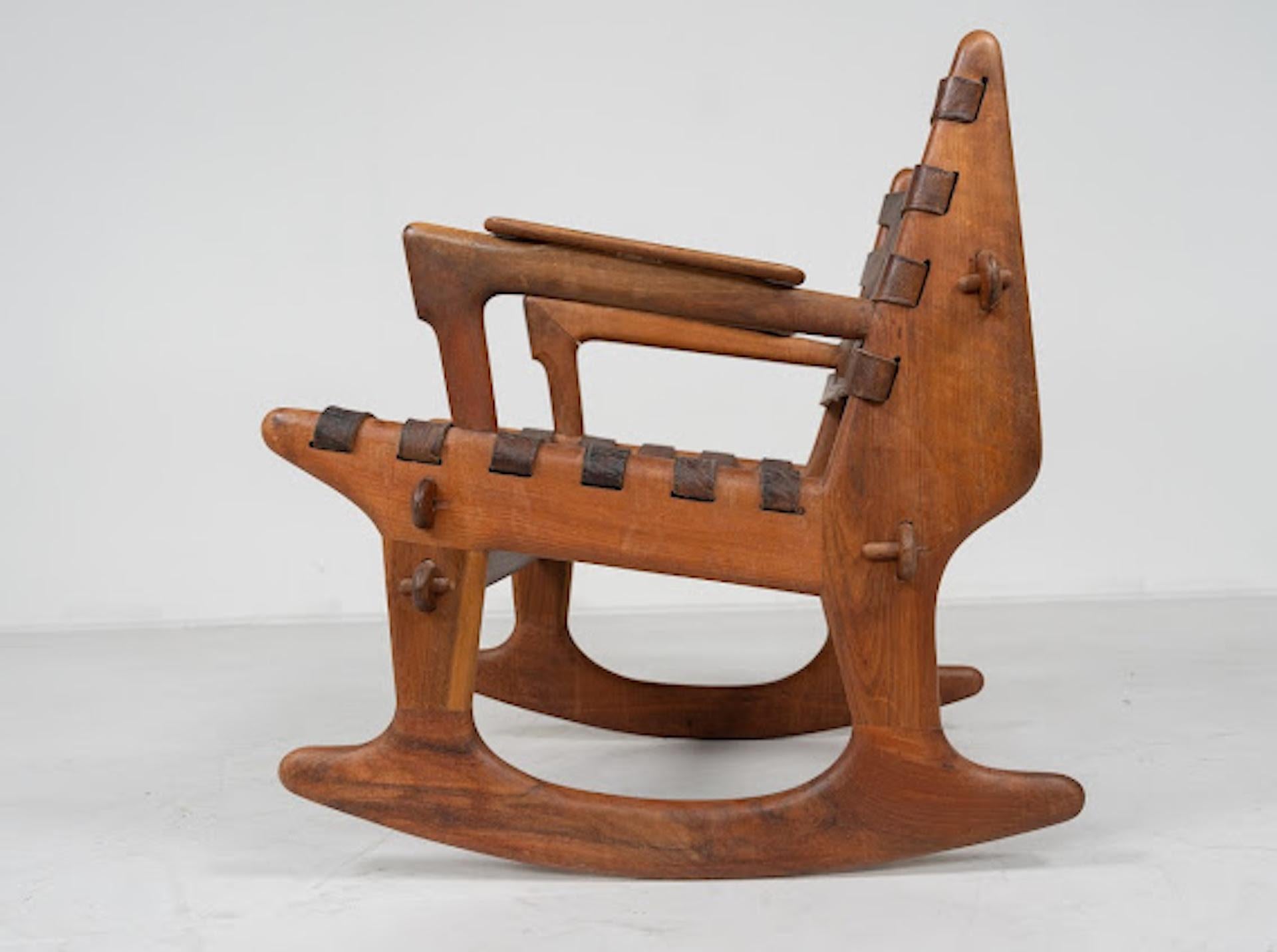 Mid-Century Modern Leather Rocking Chair by Angel Pazmino, Ecuador, 1970s For Sale 10
