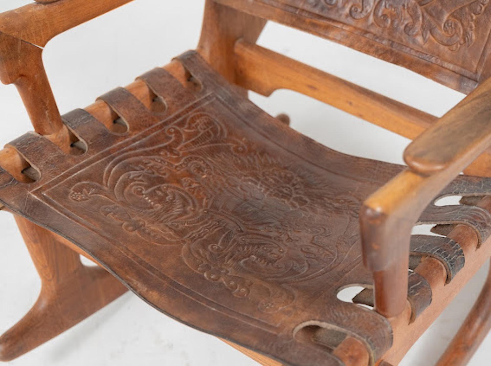 Mid-Century Modern Leather Rocking Chair by Angel Pazmino, Ecuador, 1970s For Sale 12