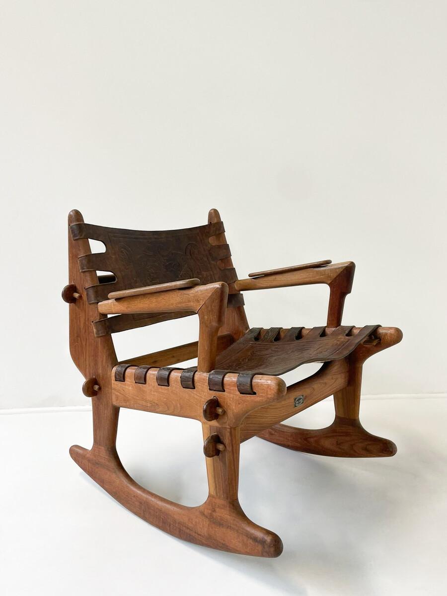 Ecuadorean Mid-Century Modern Leather Rocking Chair by Angel Pazmino, Ecuador, 1970s For Sale