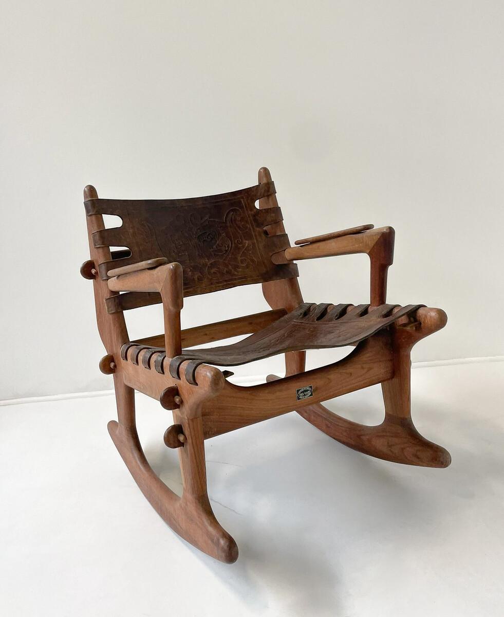 Mid-Century Modern Leather Rocking Chair by Angel Pazmino, Ecuador, 1970s For Sale 3