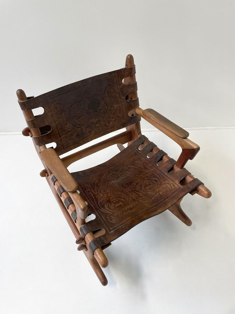Mid-Century Modern Leather Rocking Chair by Angel Pazmino, Ecuador, 1970s For Sale 5
