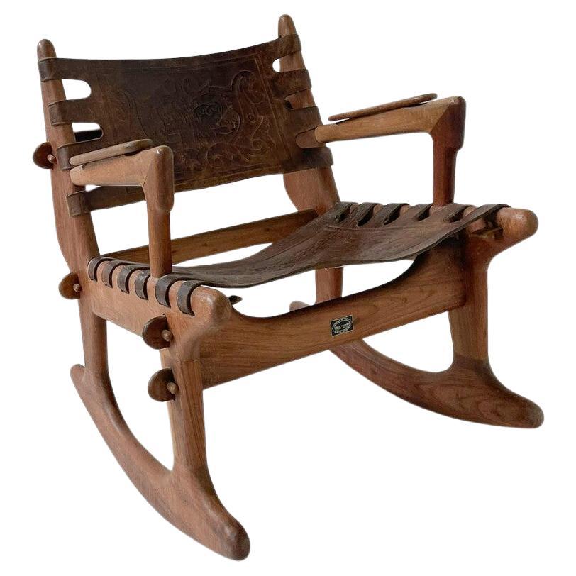 Mid-Century Modern Leather Rocking Chair by Angel Pazmino, Ecuador, 1970s For Sale