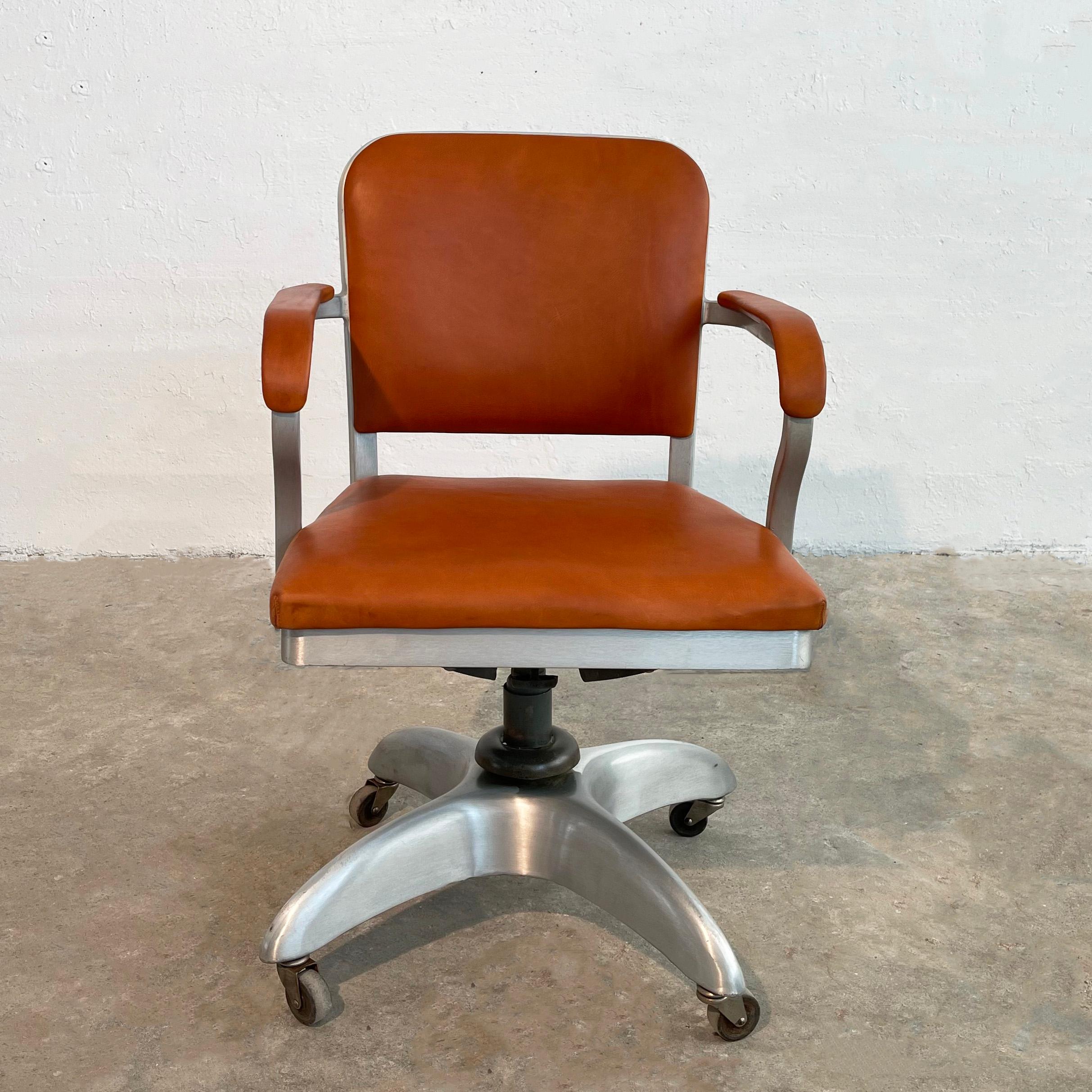 American Mid-Century Modern Leather Rolling Office Armchair By Goodform