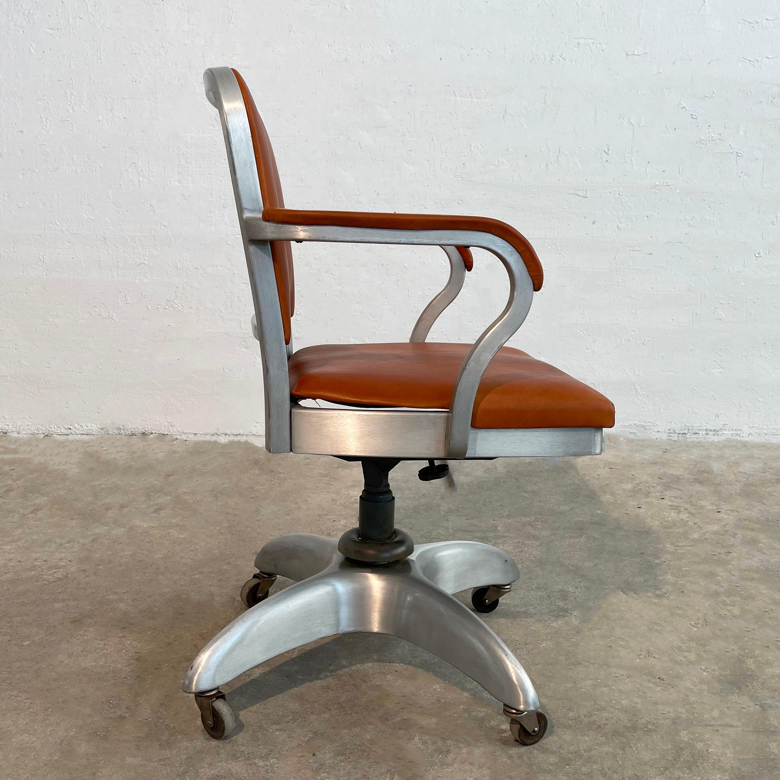 Brushed Mid-Century Modern Leather Rolling Office Armchair By Goodform