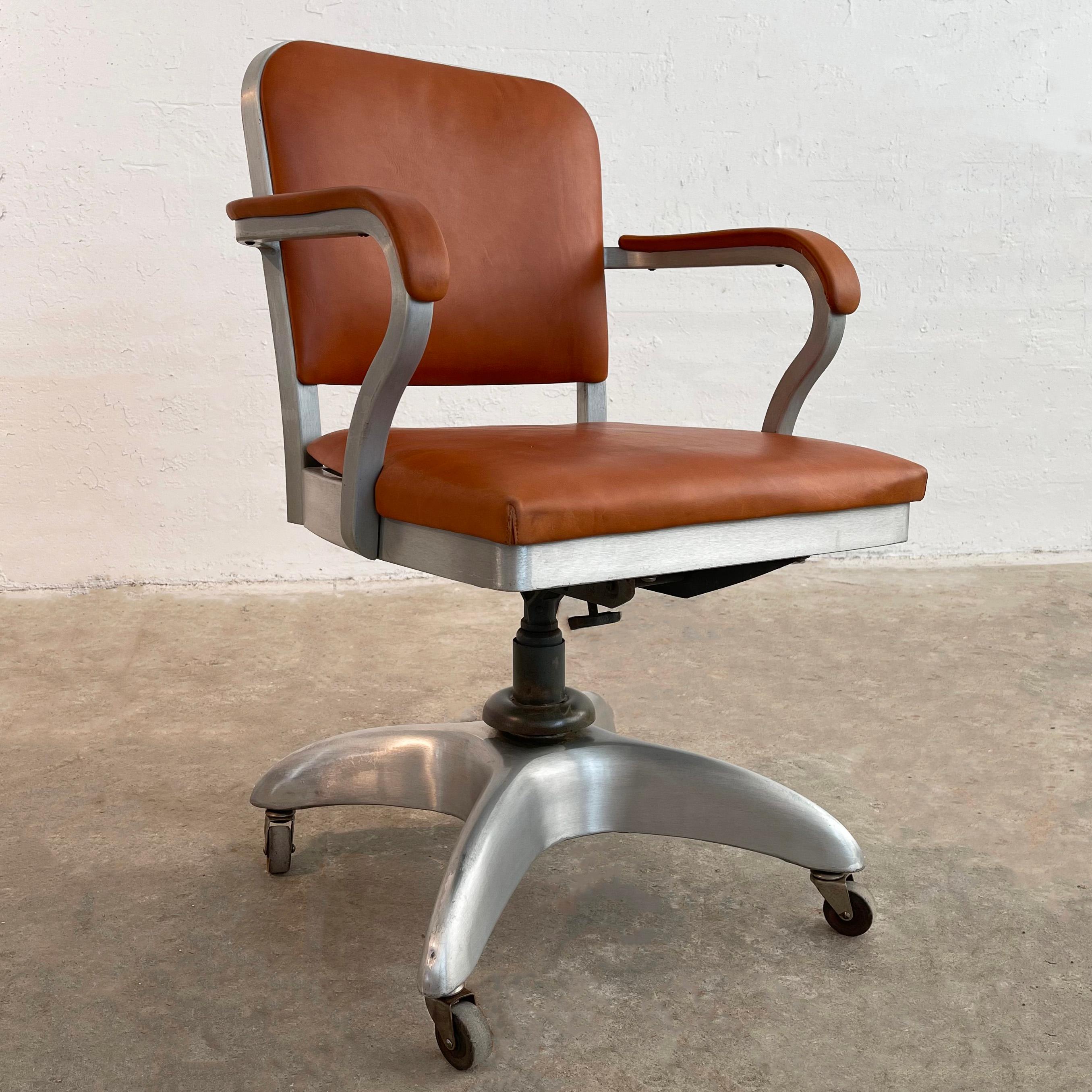 Aluminum Mid-Century Modern Leather Rolling Office Armchair By Goodform