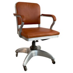 Vintage Mid-Century Modern Leather Rolling Office Armchair By Goodform