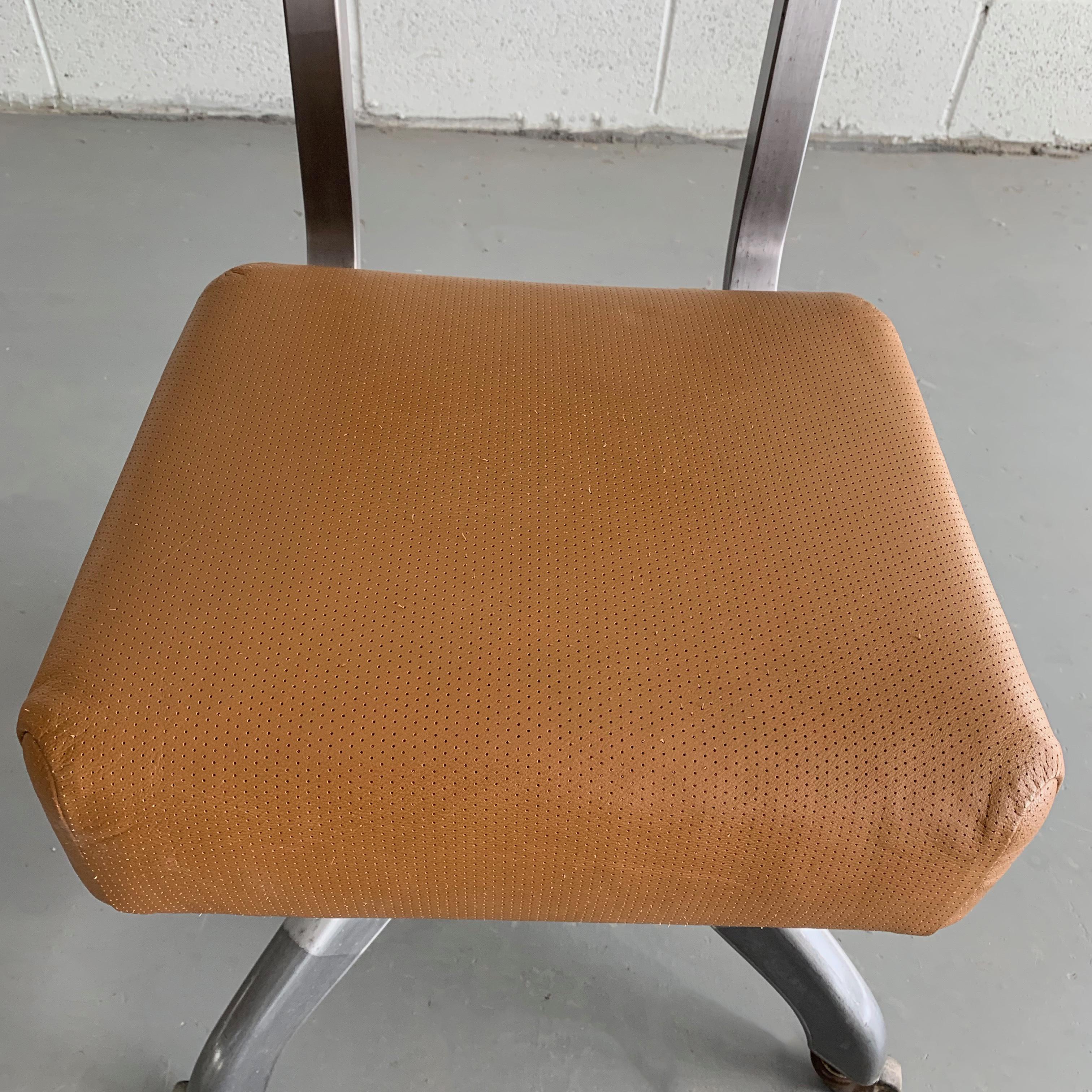 Mid-Century Modern Leather Rolling Office Desk Chair by DoMore 1