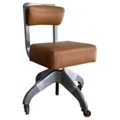 Vintage Mid-Century Modern Leather Rolling Office Desk Chair by DoMore