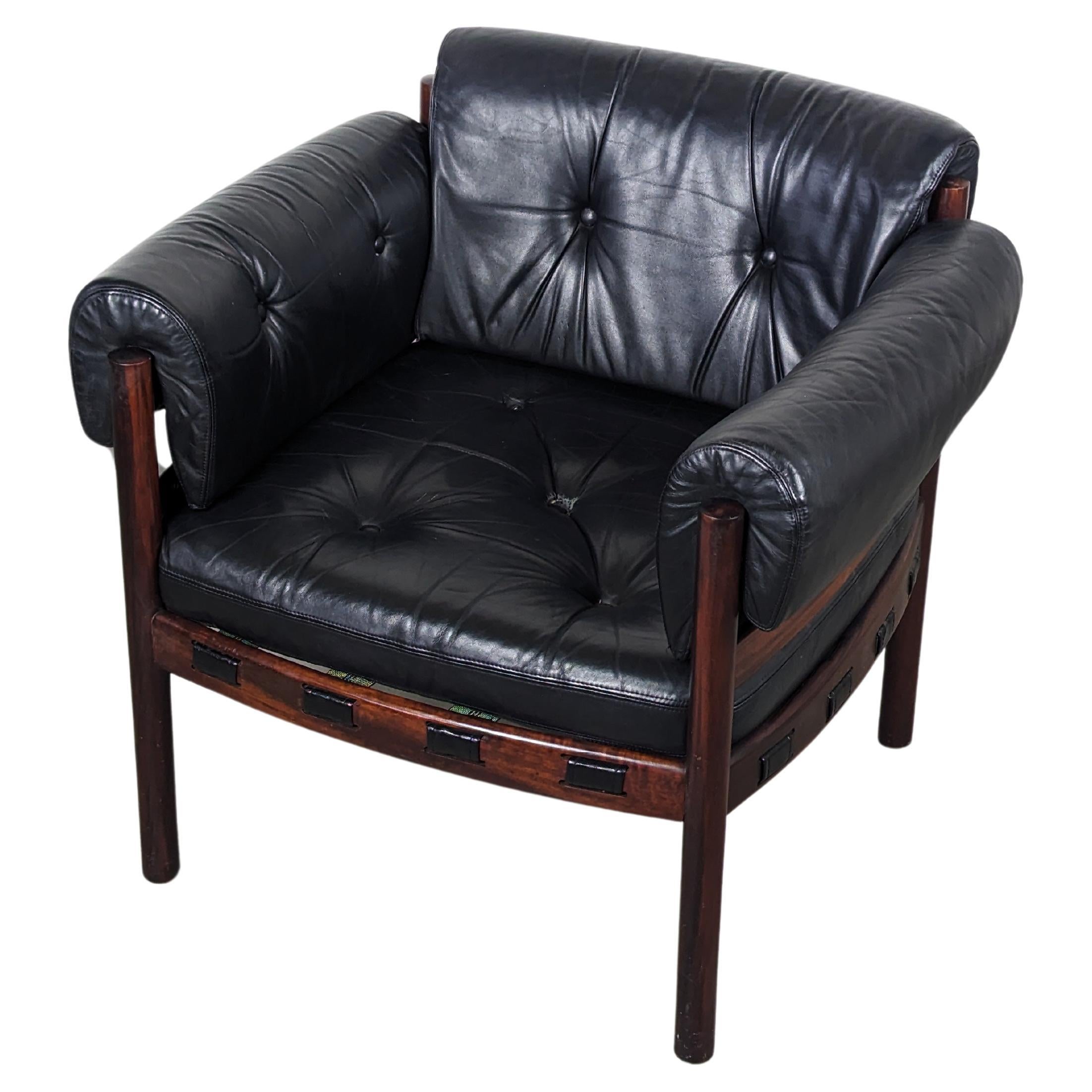 Mid Century Modern Leather & Rosewood Lounge Chair by Arne Norell, c1960s