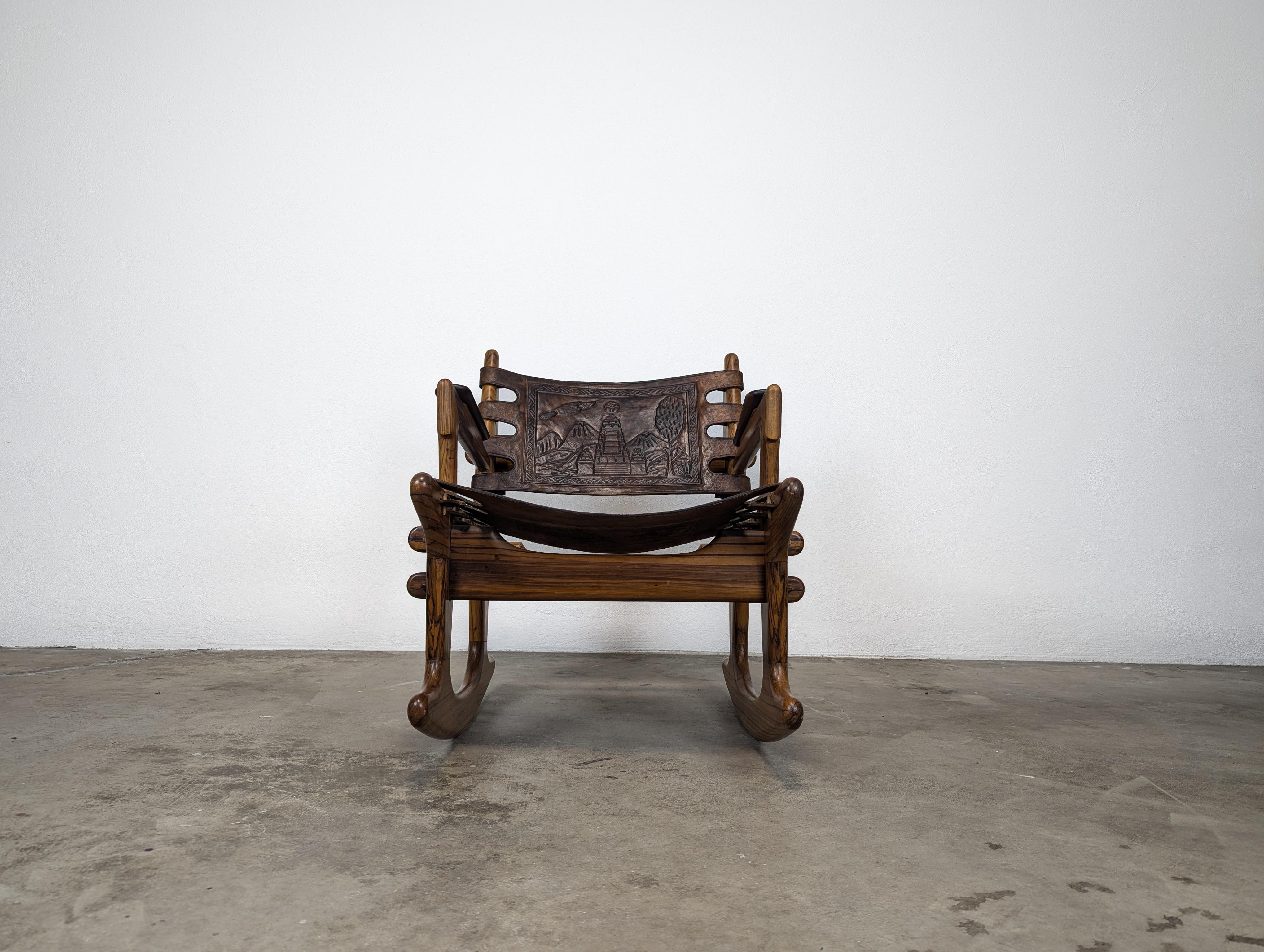 Mid Century Modern Leather & Rosewood Rocking Chair by Angel Pazmino, c1960s For Sale 9