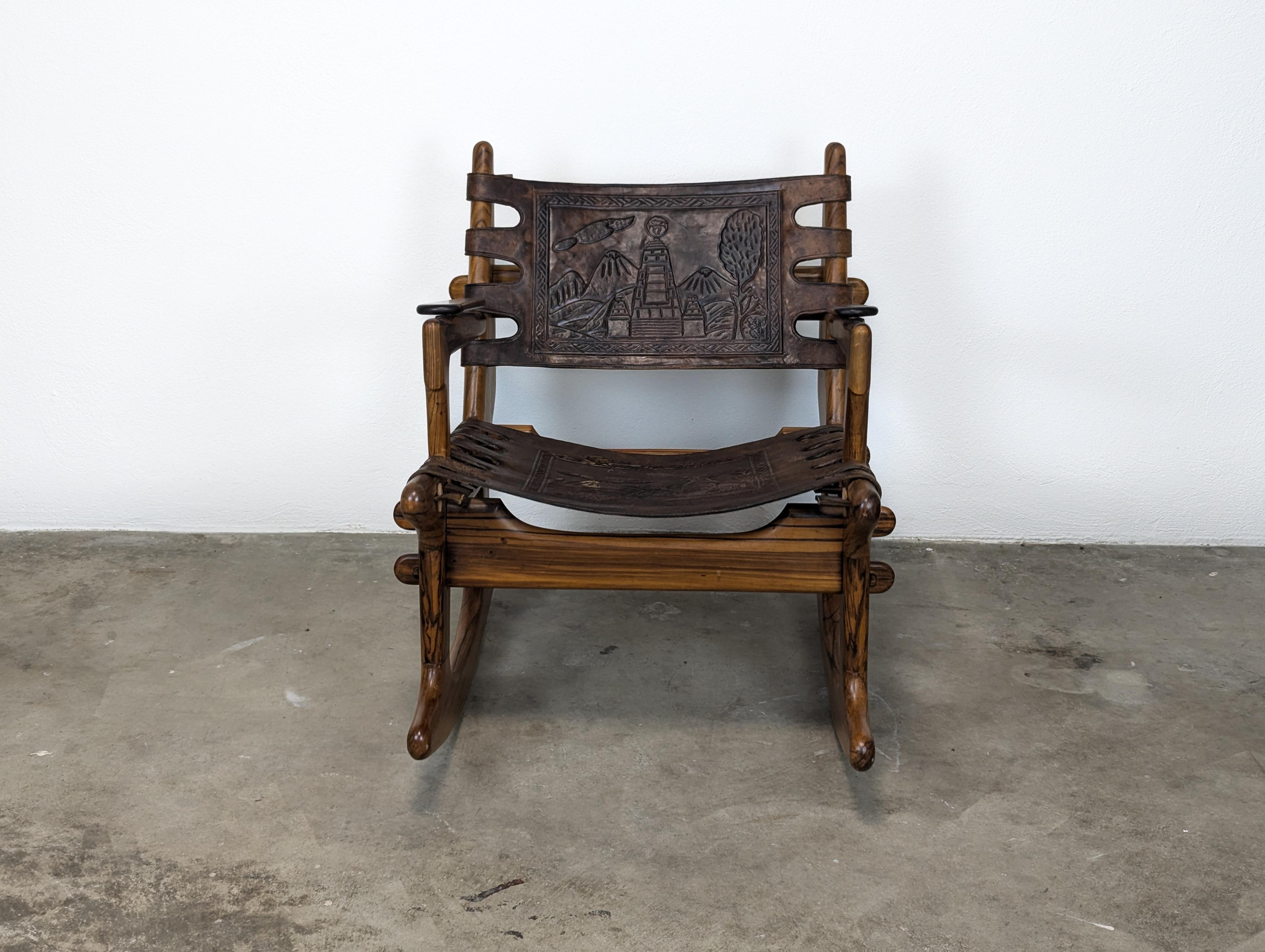 Mid Century Modern Leather & Rosewood Rocking Chair by Angel Pazmino, c1960s For Sale 11