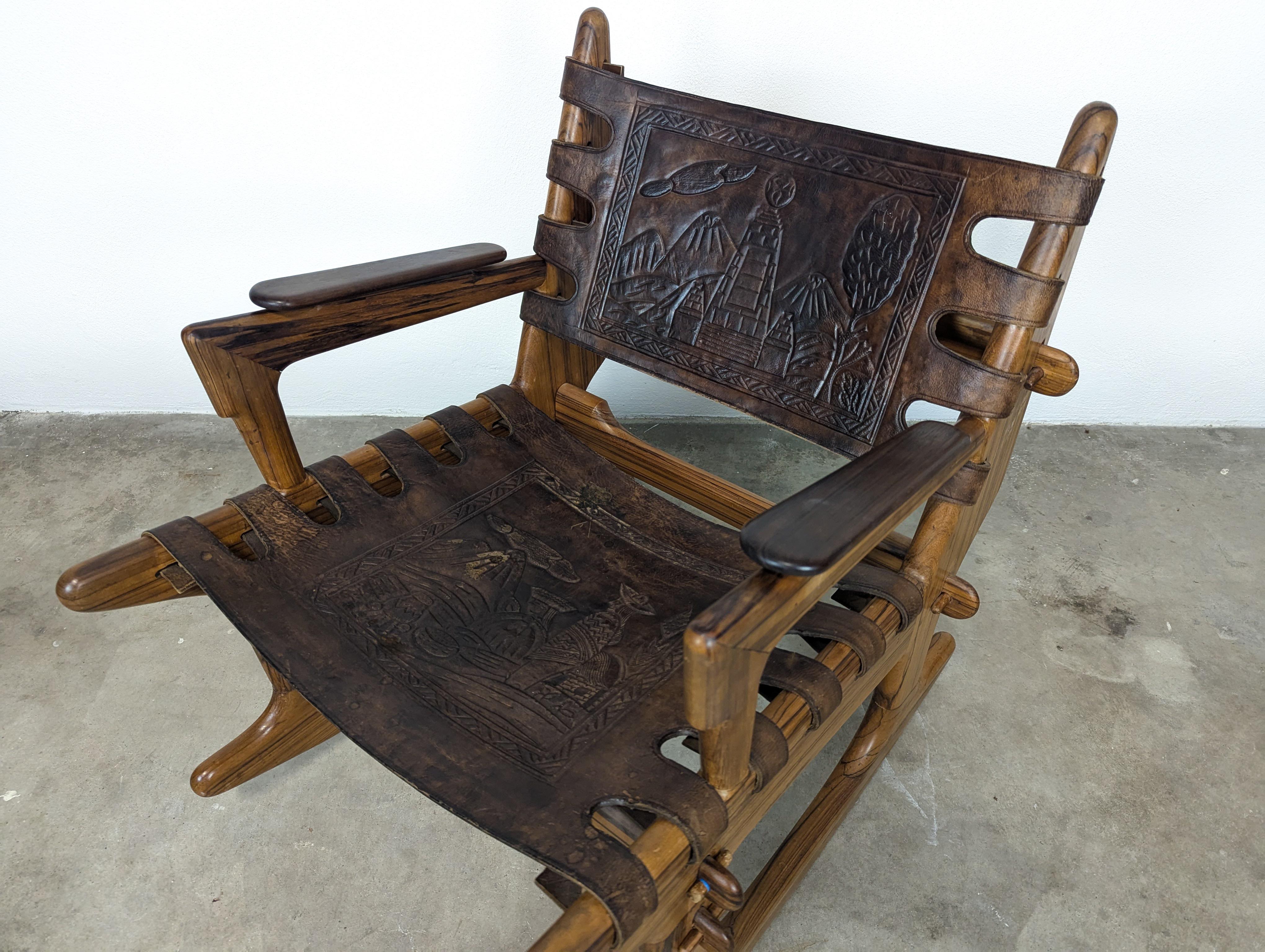 Mid Century Modern Leather & Rosewood Rocking Chair by Angel Pazmino, c1960s For Sale 12
